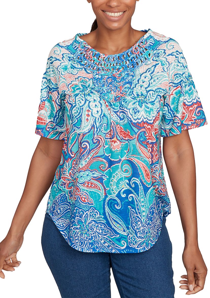 Petite Embellished Layered Paisley T-Shirt