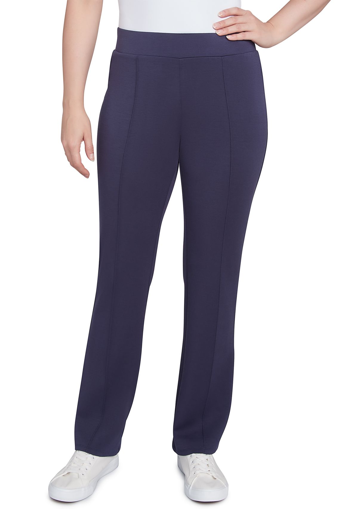 Womens Solid Scuba Knit Pleated Pants