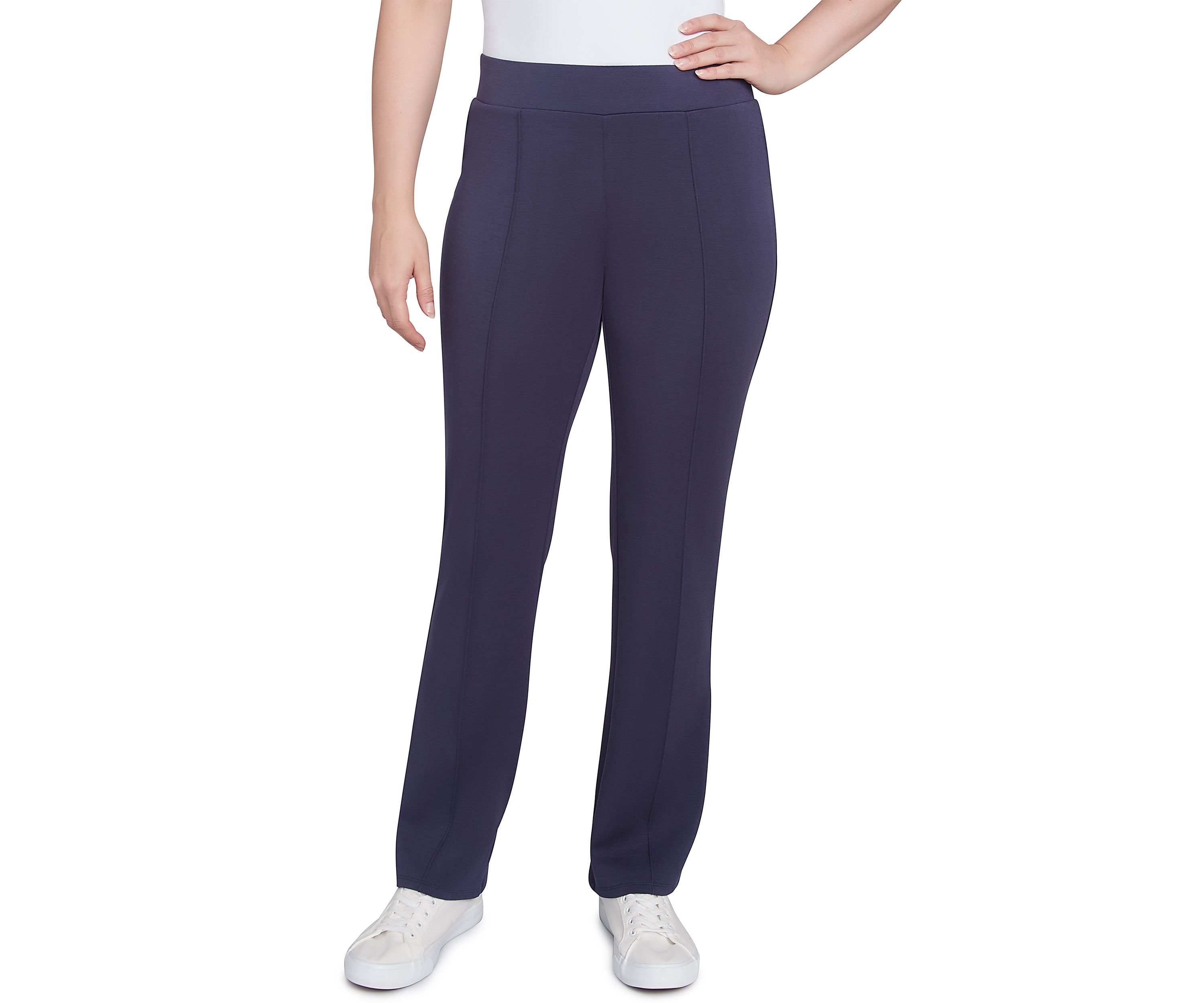 Womens Solid Scuba Knit Pleated Pants