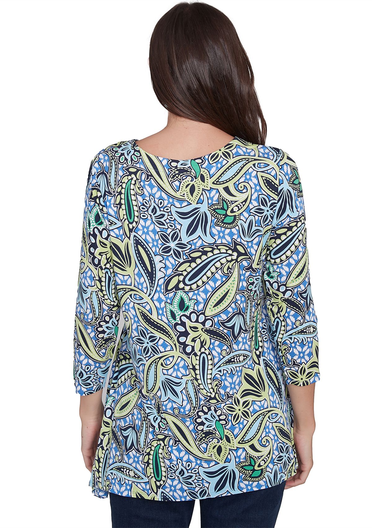 Womens Bali Ikat Paisley Lace Neck Top