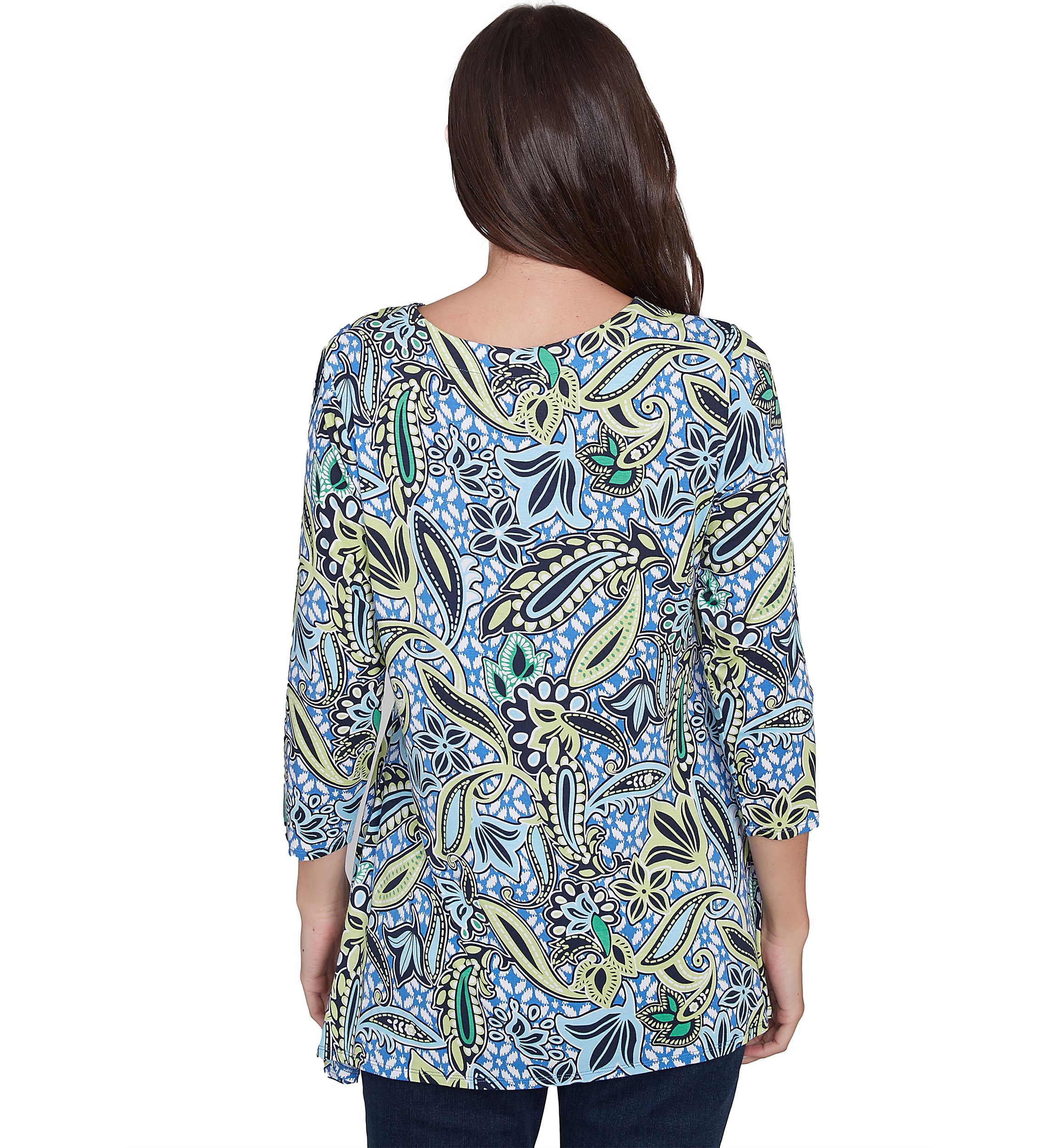 Womens Bali Ikat Paisley Lace Neck Top