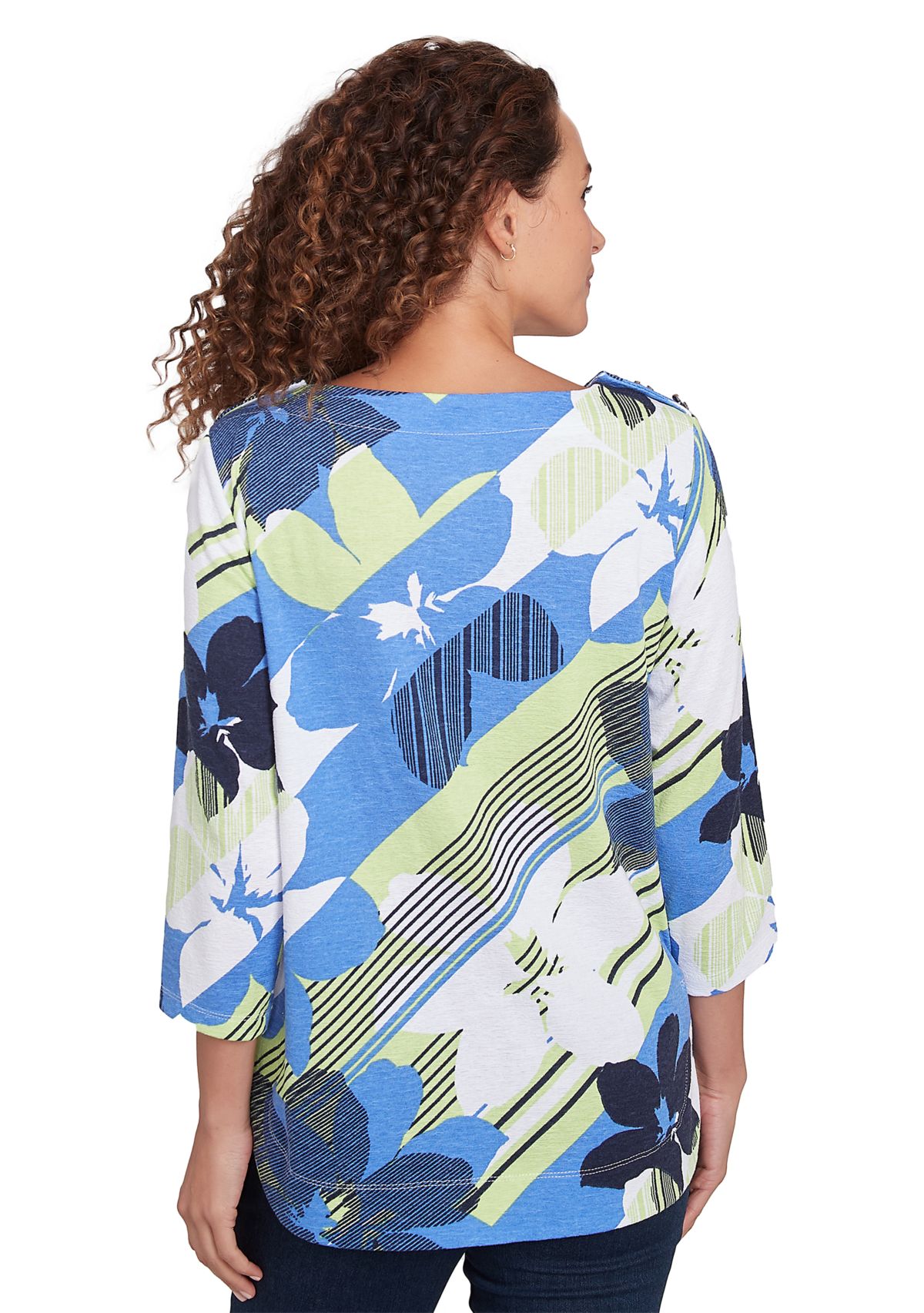 Womens Diagonal Striped Floral Top