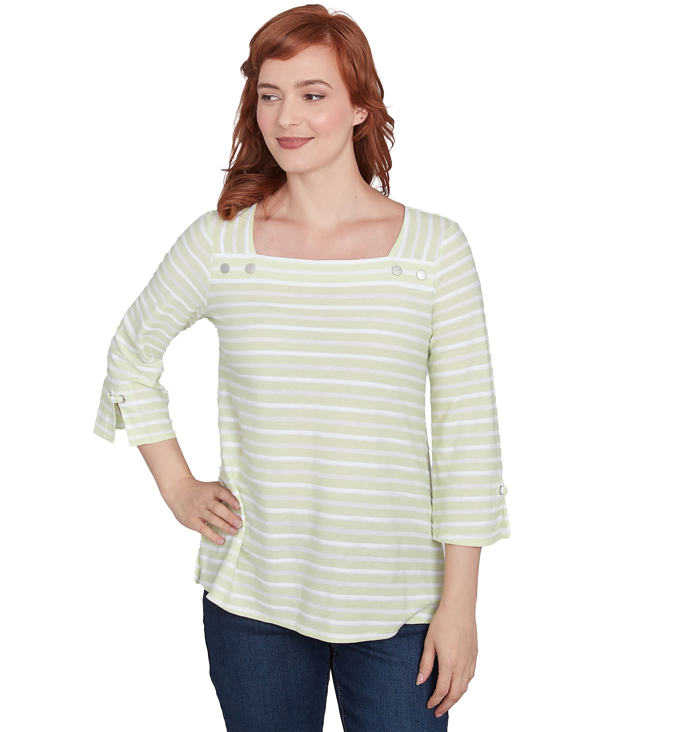 Womens Ribbon Stripe Laced Sleeve Top