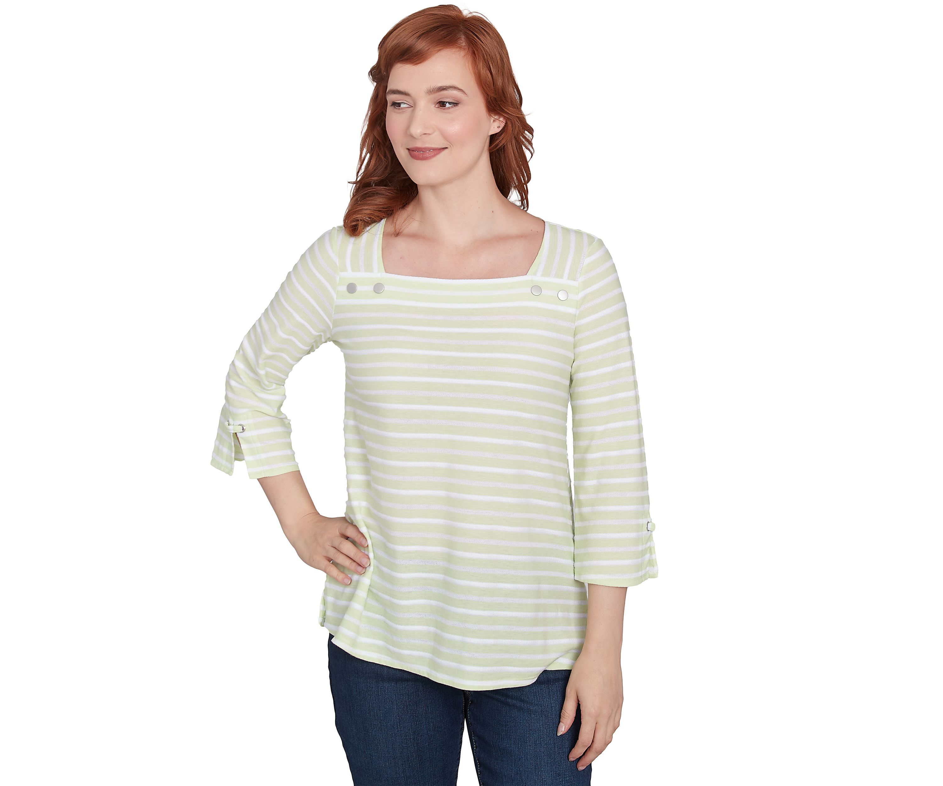 Womens Ribbon Stripe Laced Sleeve Top