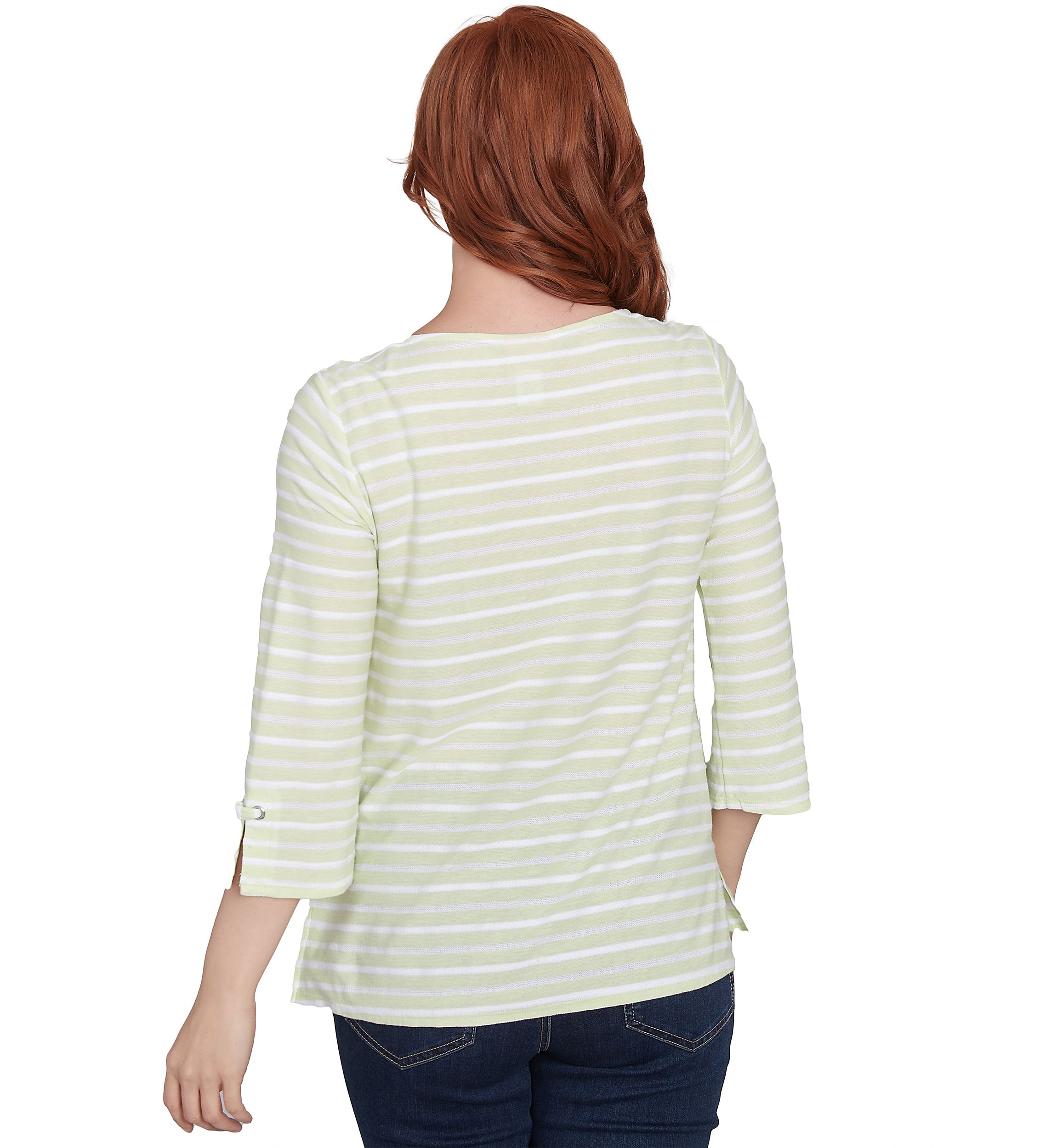 Womens Ribbon Stripe Laced Sleeve Top