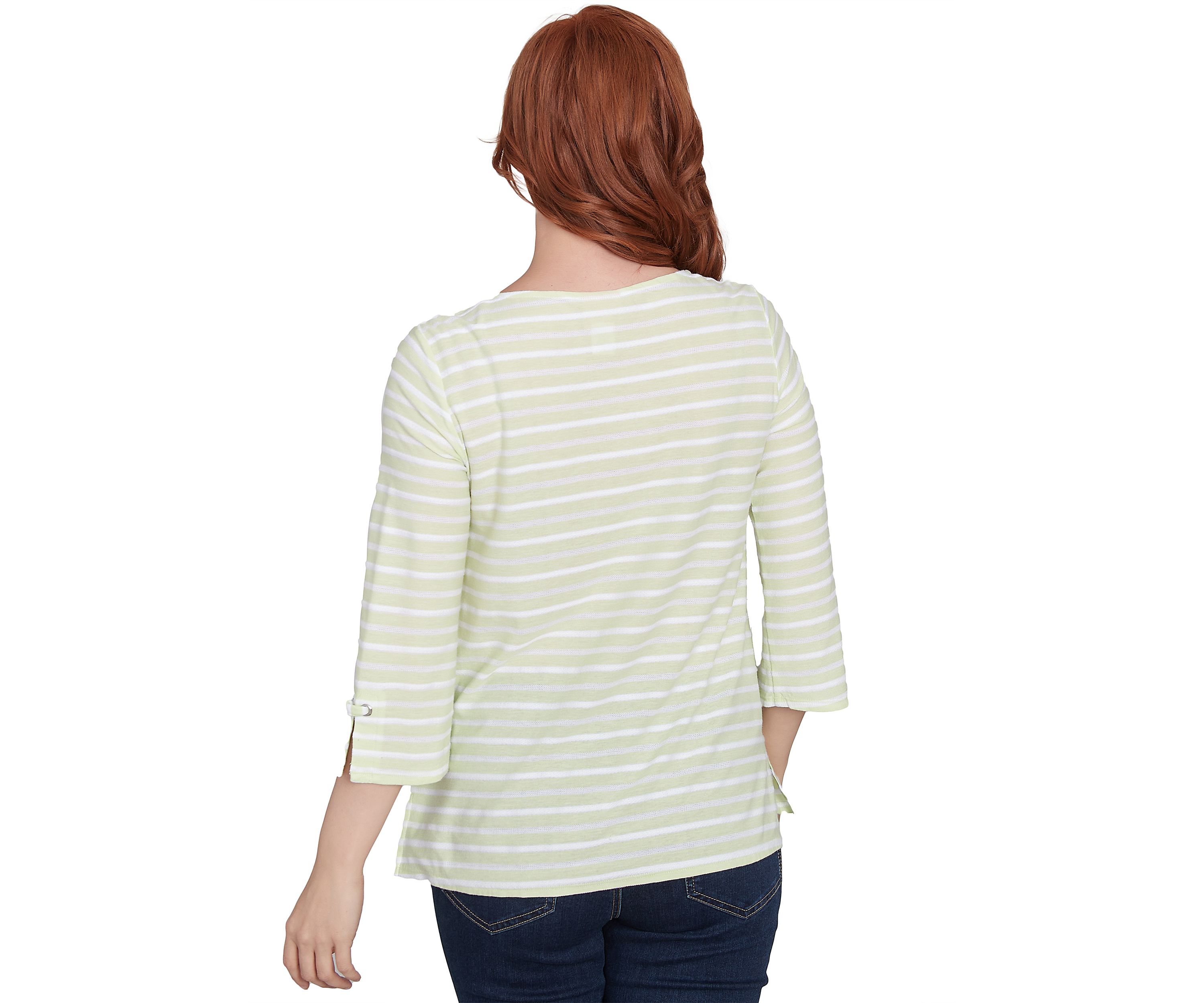Womens Ribbon Stripe Laced Sleeve Top