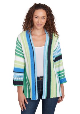 Ruby Rd Women's Open Front Chunky Knit Striped Cardigan