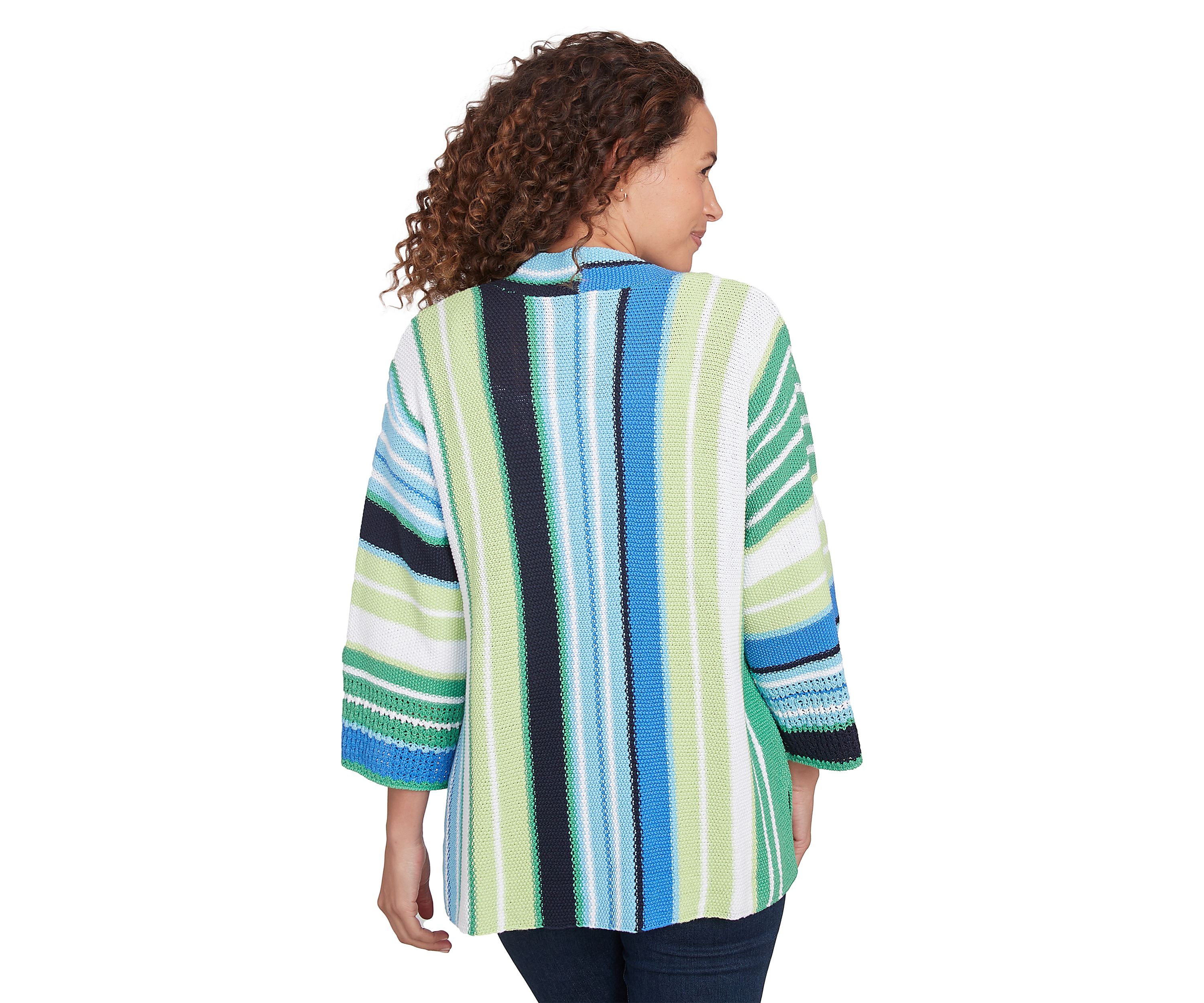 Womens Open Front Chunky Knit Striped Cardigan