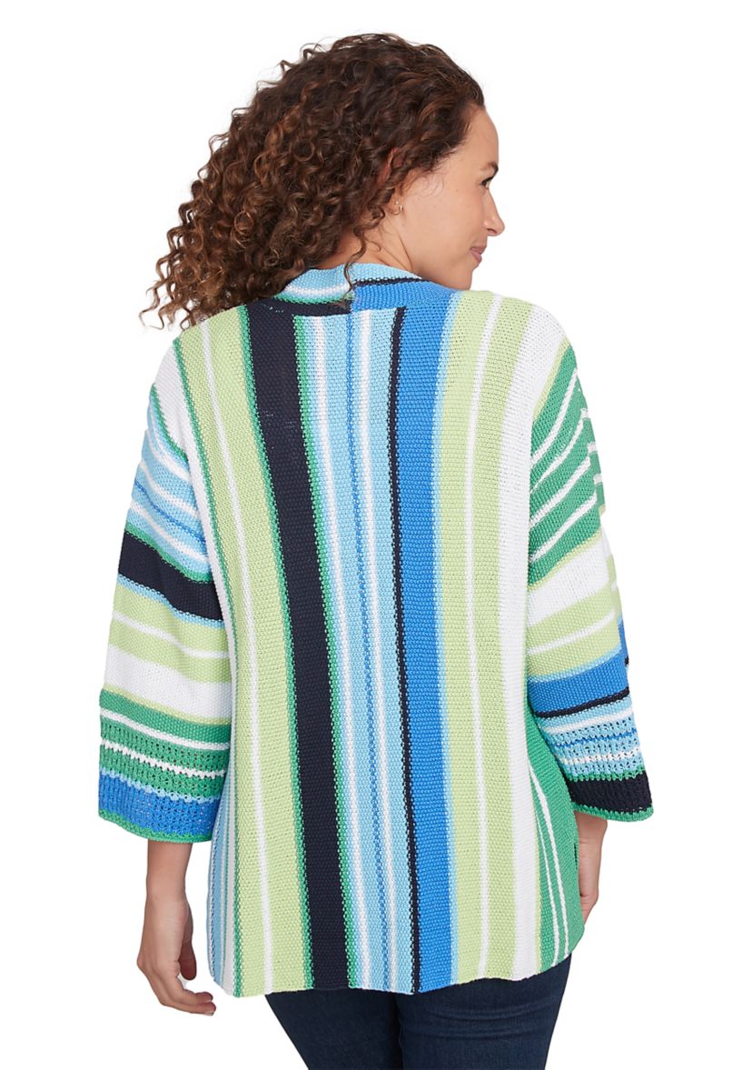 Womens Open Front Chunky Knit Striped Cardigan