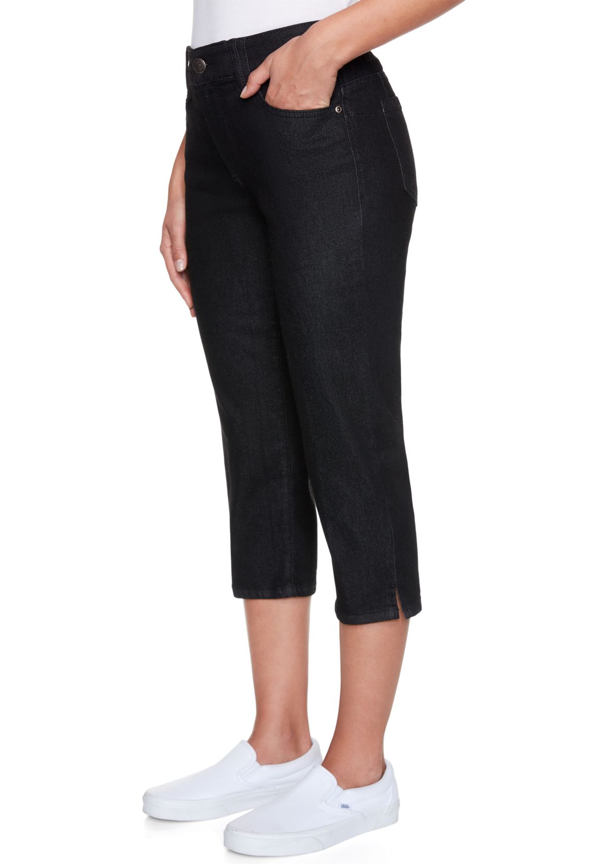 Womens Key Items Elastic Waistband Ultra Comfortable Denim Capris