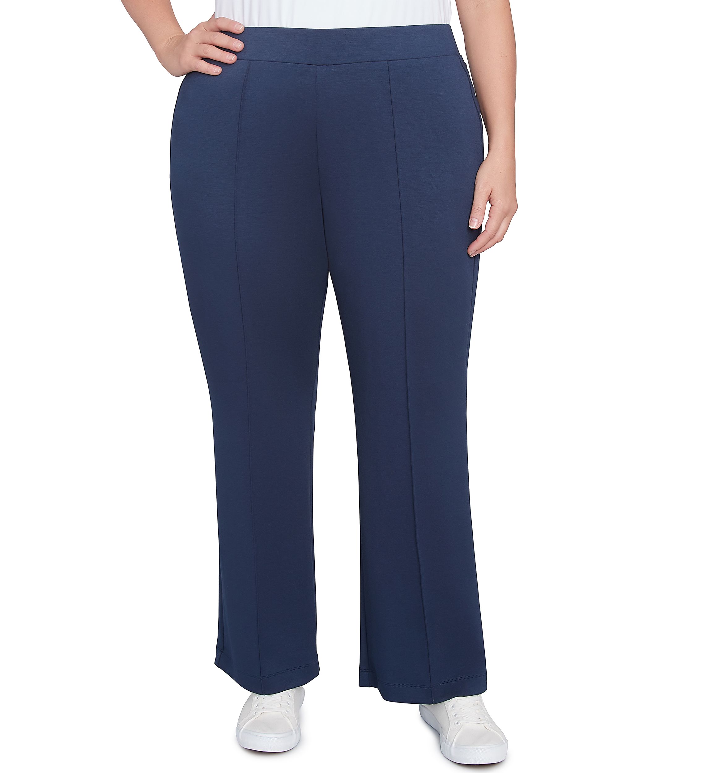 Plus Size Solid Scuba Knit Pleated Pants