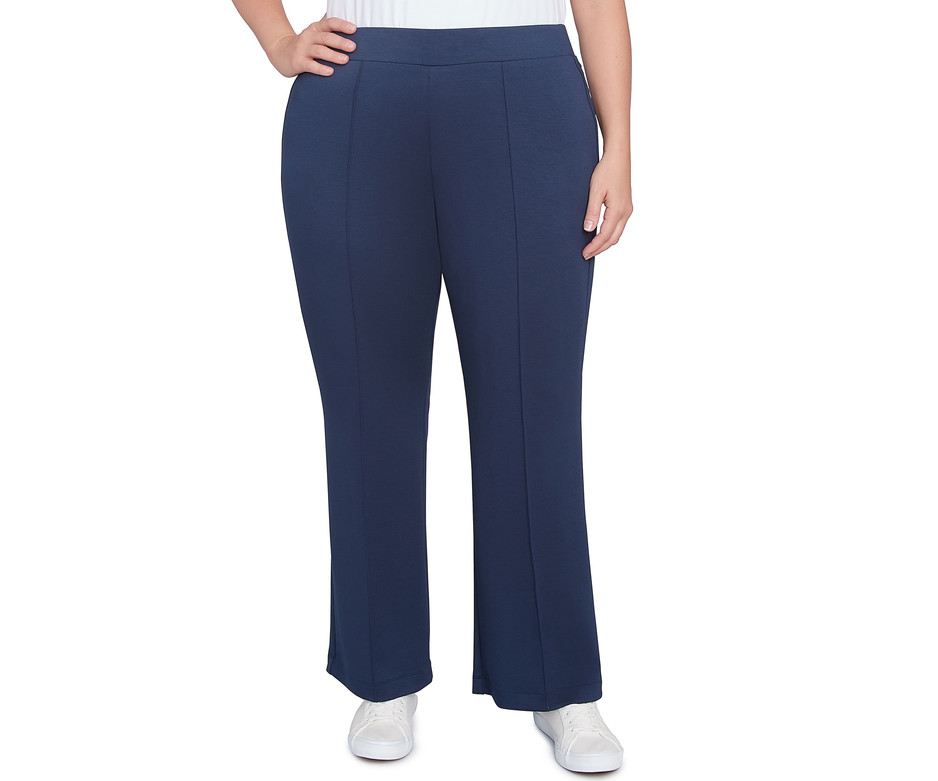 Plus Size Solid Scuba Knit Pleated Pants
