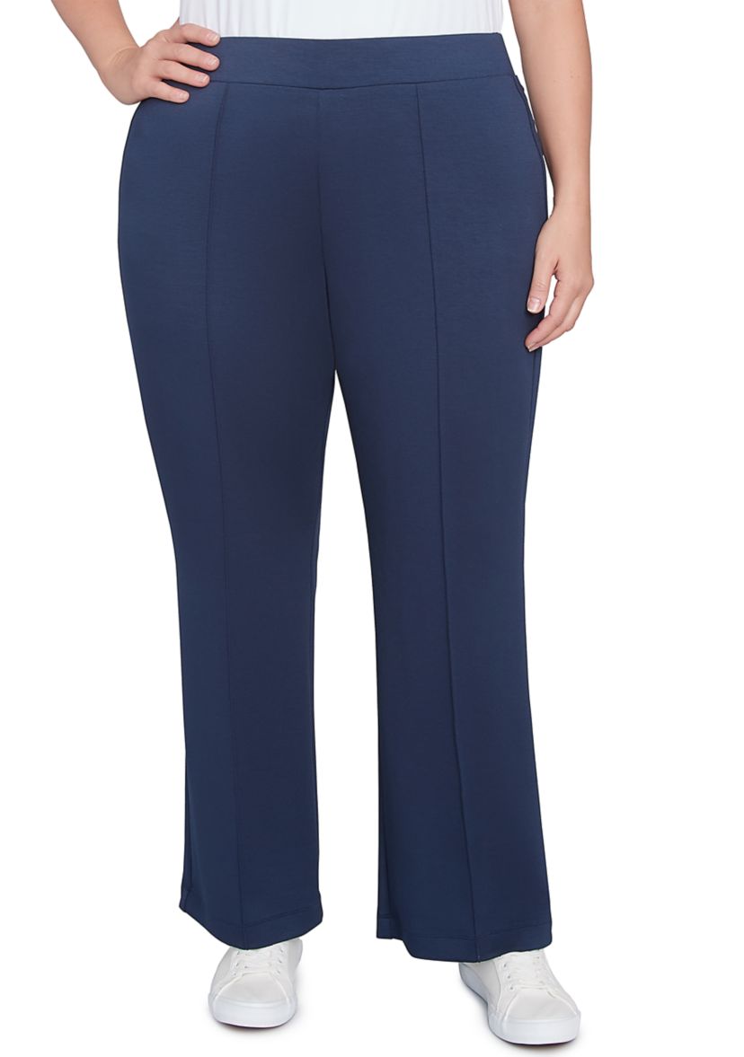 Plus Size Solid Scuba Knit Pleated Pants