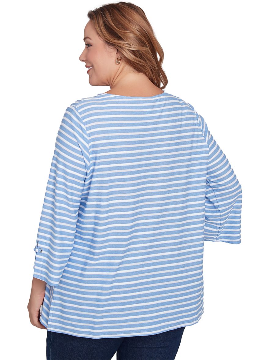 Plus Size Ribbon Stripe Laced Sleeve Top