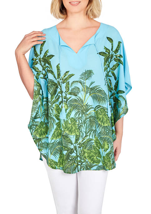 Ruby Rd Paradise Palms Printed Crepe Pop-over Top