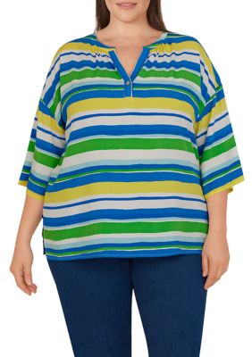 Plus Silky Fuji Stripe Top