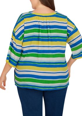 Plus Silky Fuji Stripe Top