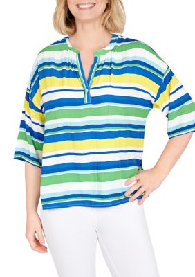 Petite Paradise Palms Silky Fuji Stripe Top