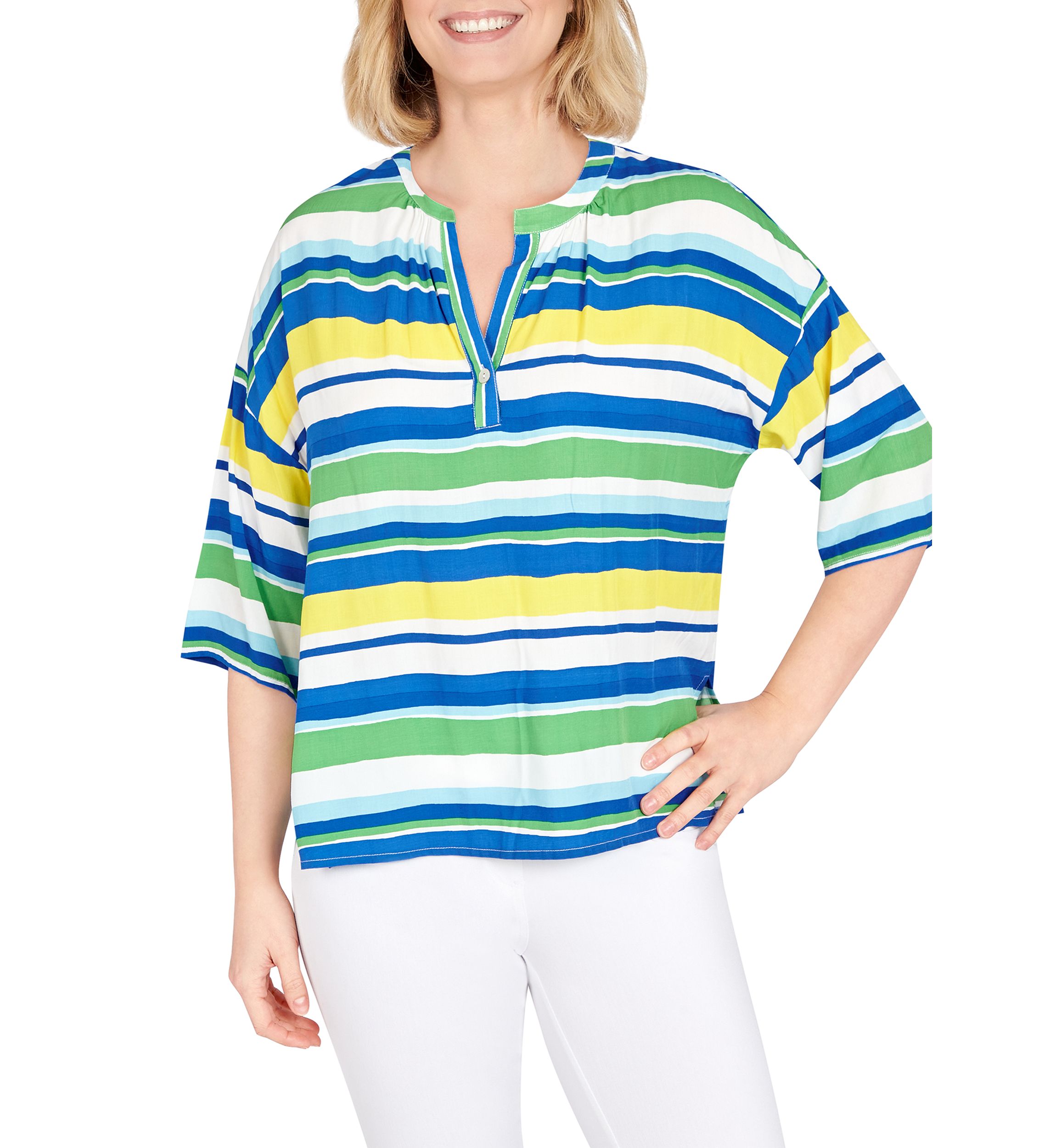 Petite Paradise Palms Silky Fuji Stripe Top