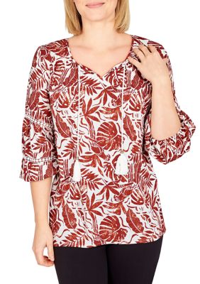 Petite Meet Me Tahiti Linen Printed Blouse