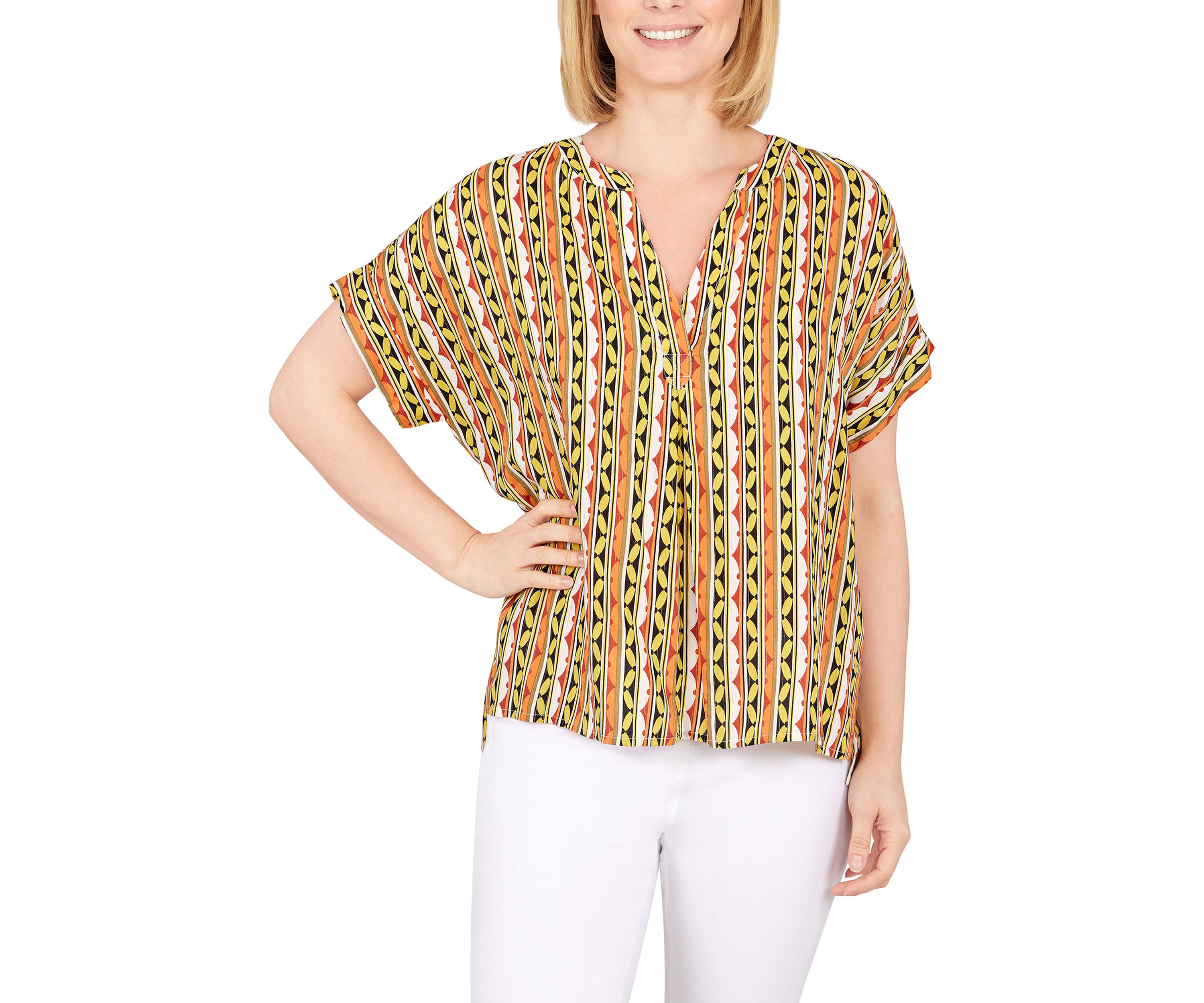 Petite Metallic Geo-Print Top