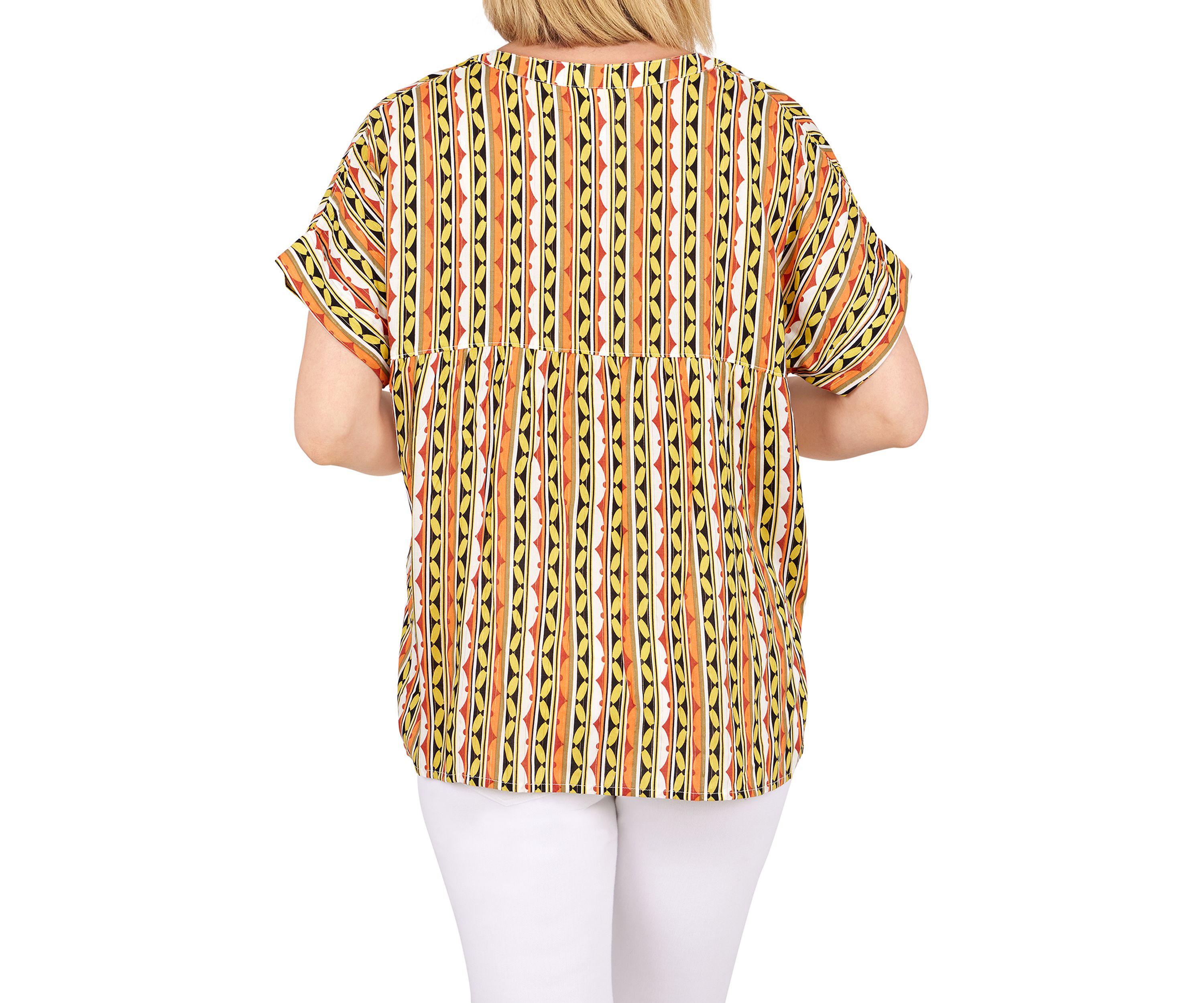 Petite Metallic Geo-Print Top