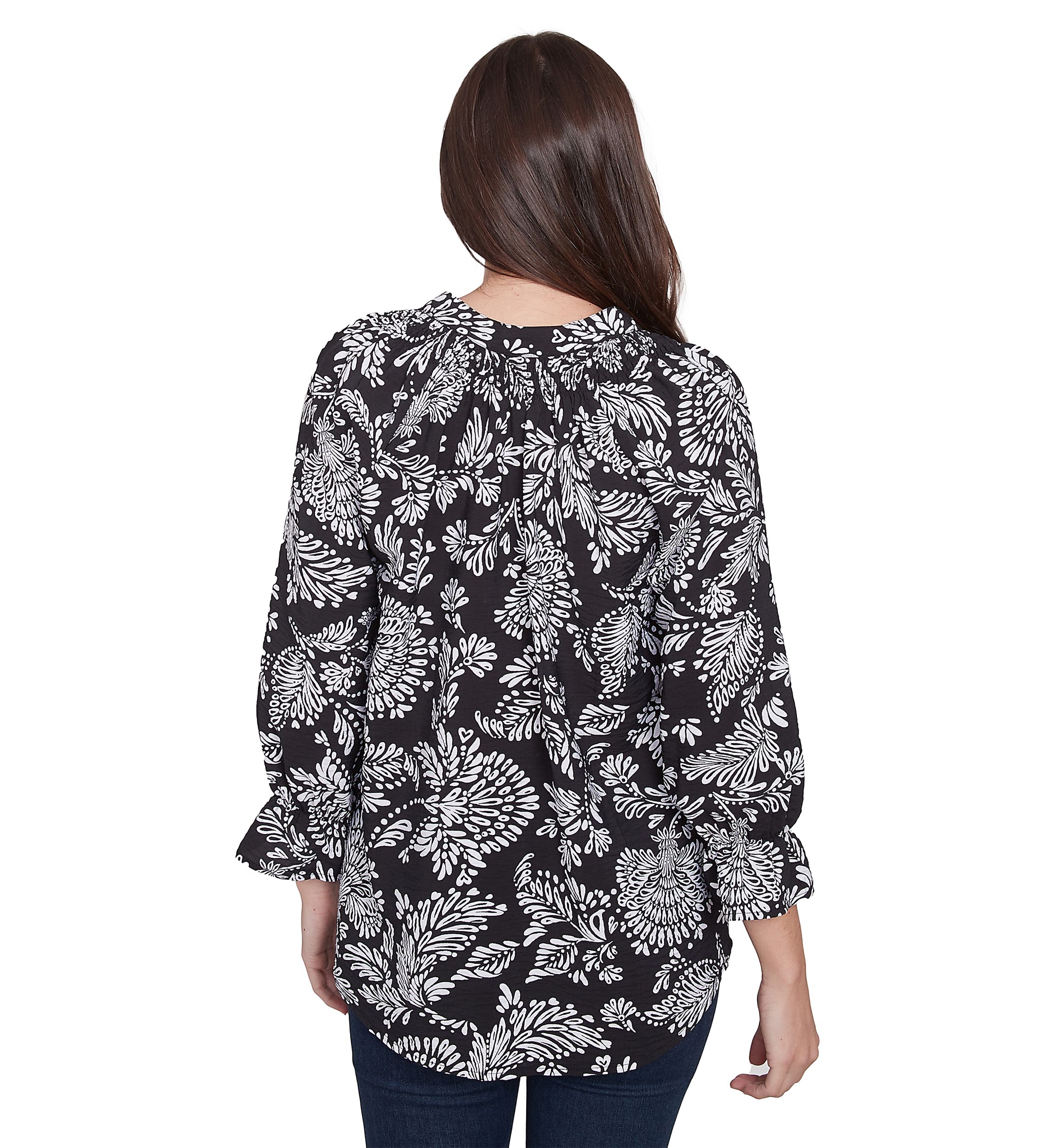 Womens Monotone Floral V-Neck Top