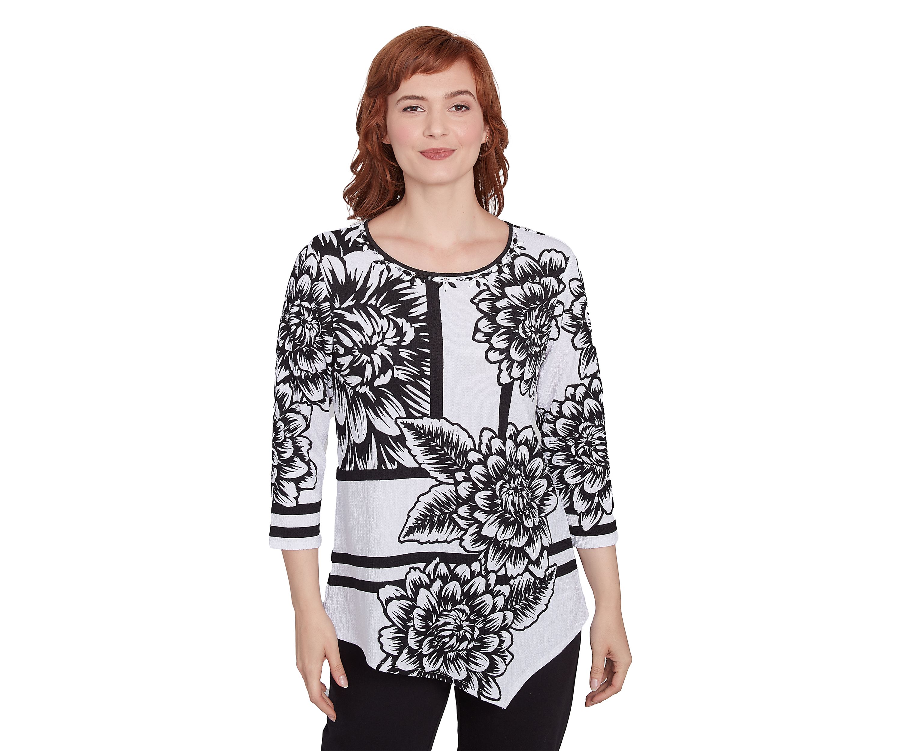 Womens Spliced Floral Abstract Top