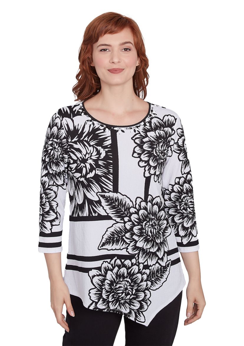 Womens Spliced Floral Abstract Top