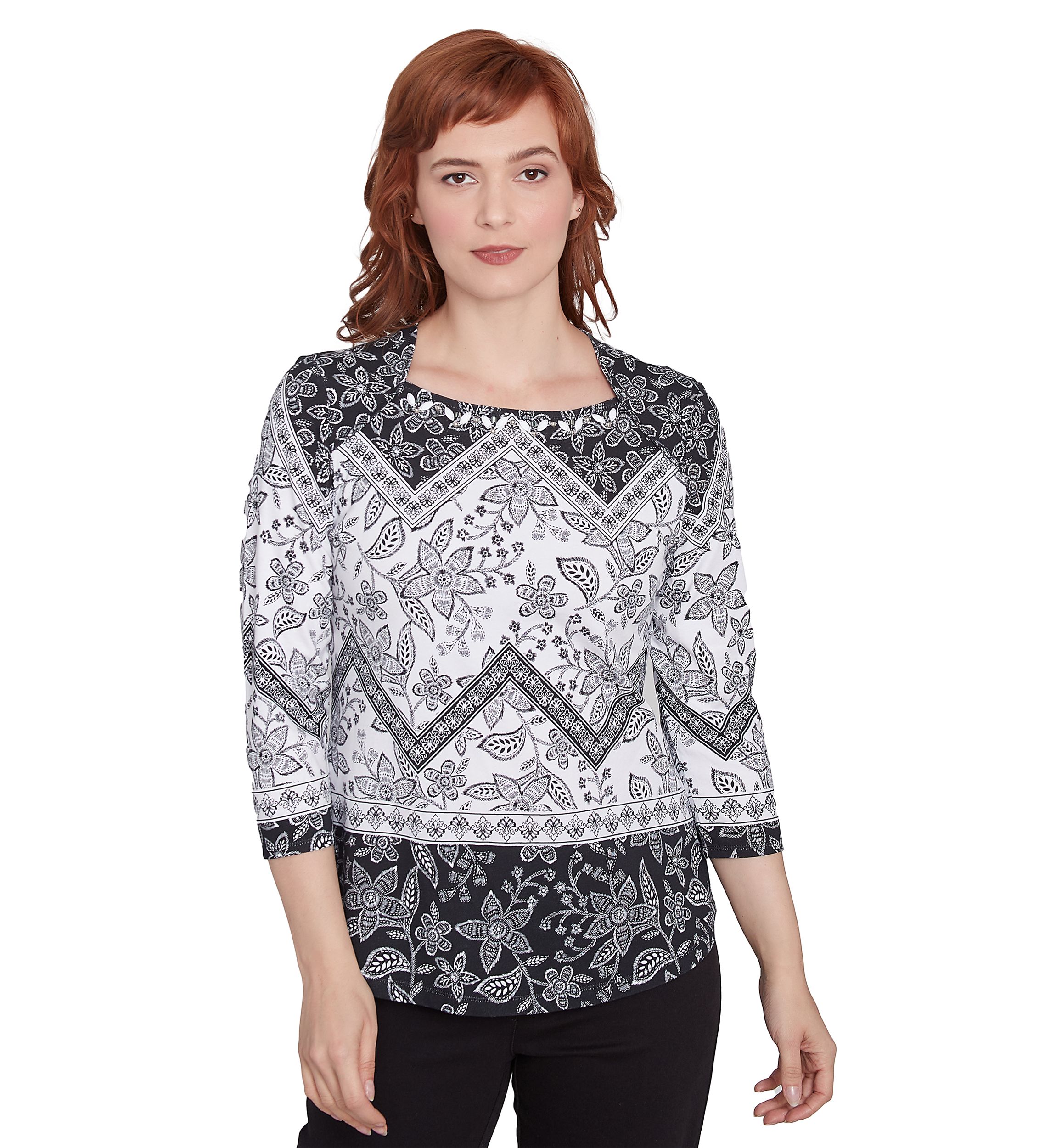 Womens Zig-Zag Geometric Floral Top