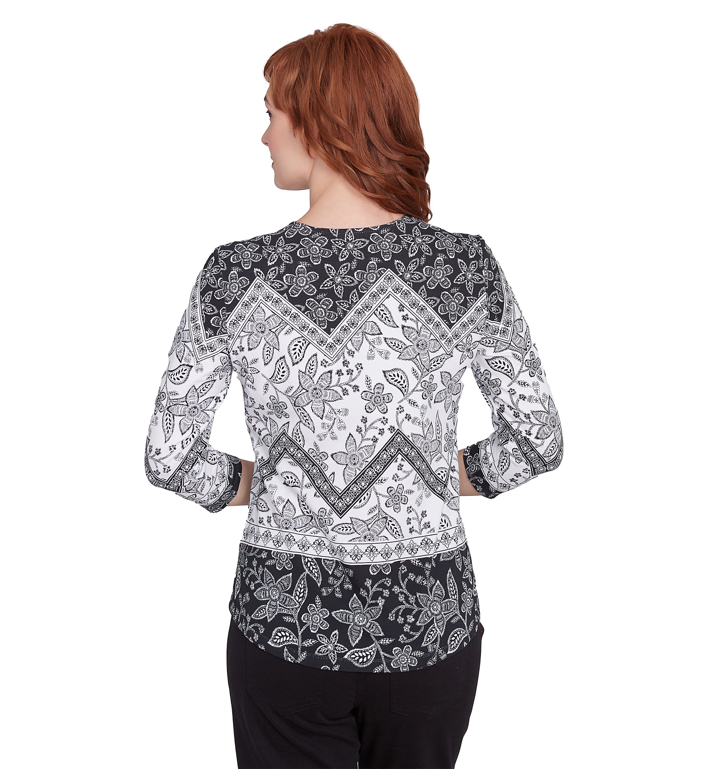 Womens Zig-Zag Geometric Floral Top