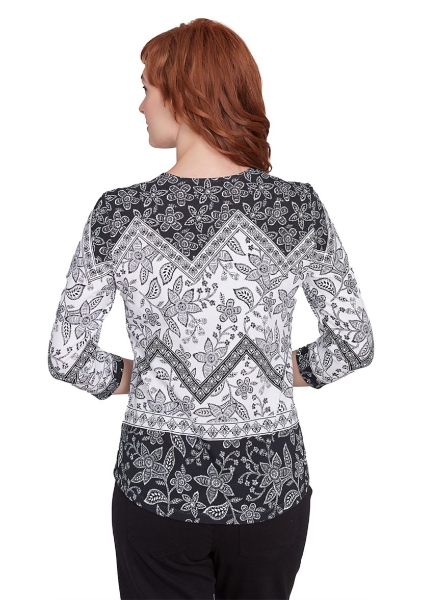 Womens Zig-Zag Geometric Floral Top