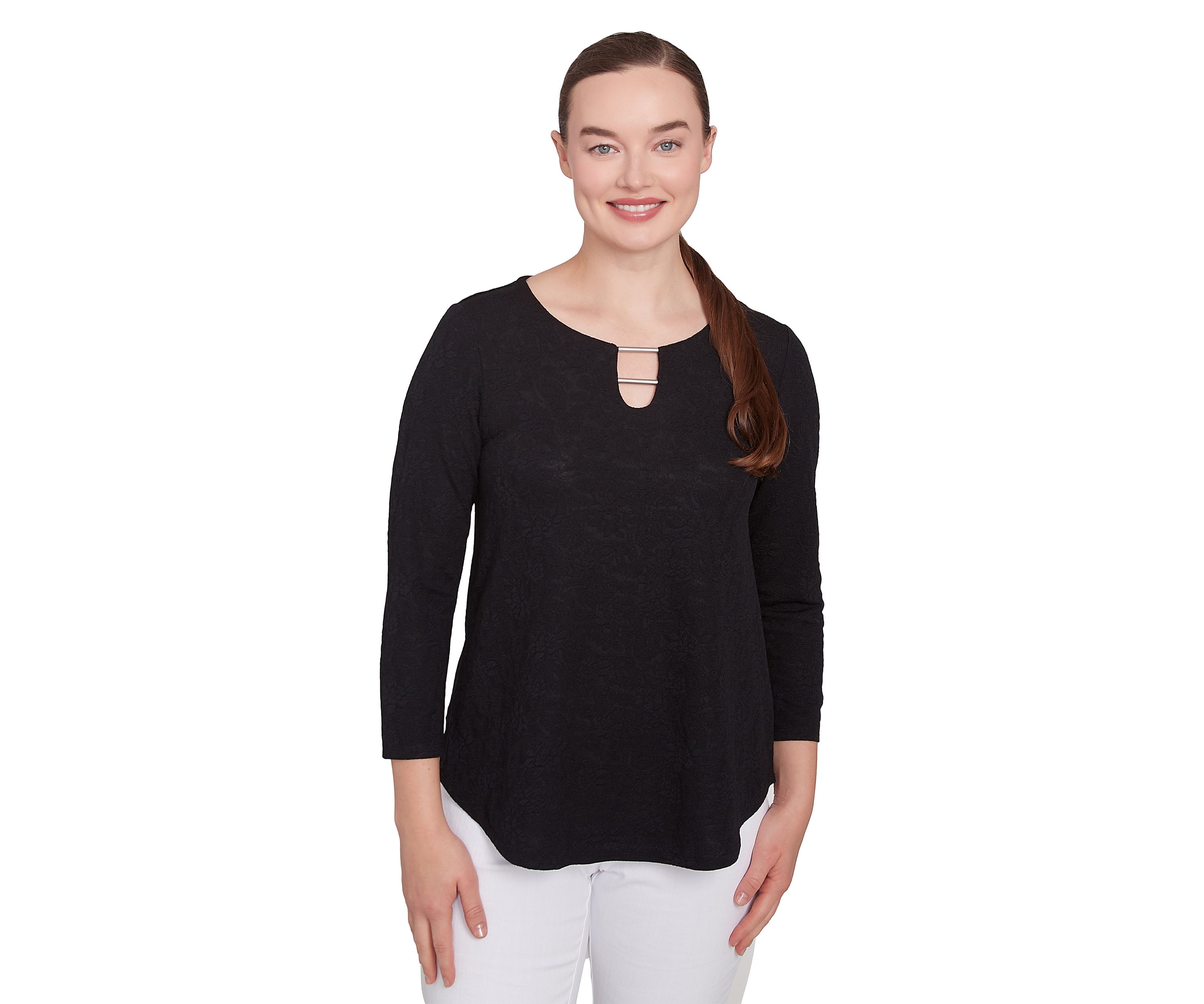 Womens Solid Paisley Floral Textured Top