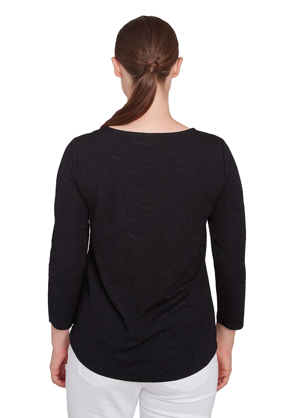 Womens Solid Paisley Floral Textured Top