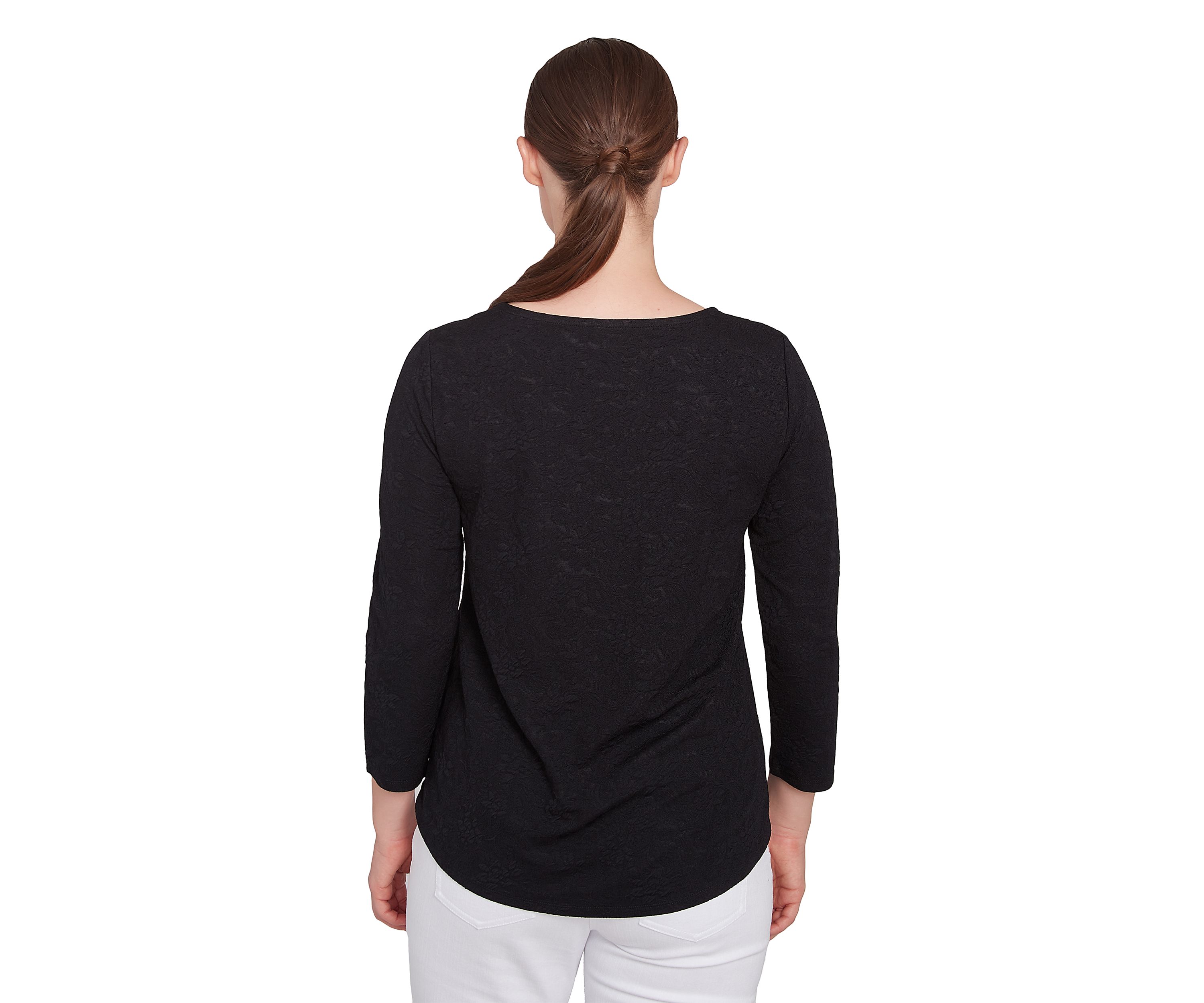 Womens Solid Paisley Floral Textured Top