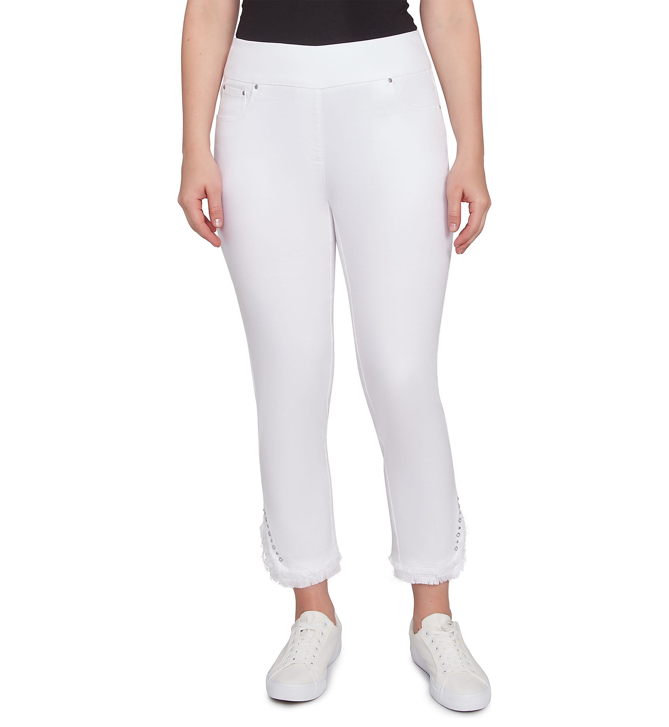 Plus Size Luxury Pull On White Denim Jeans