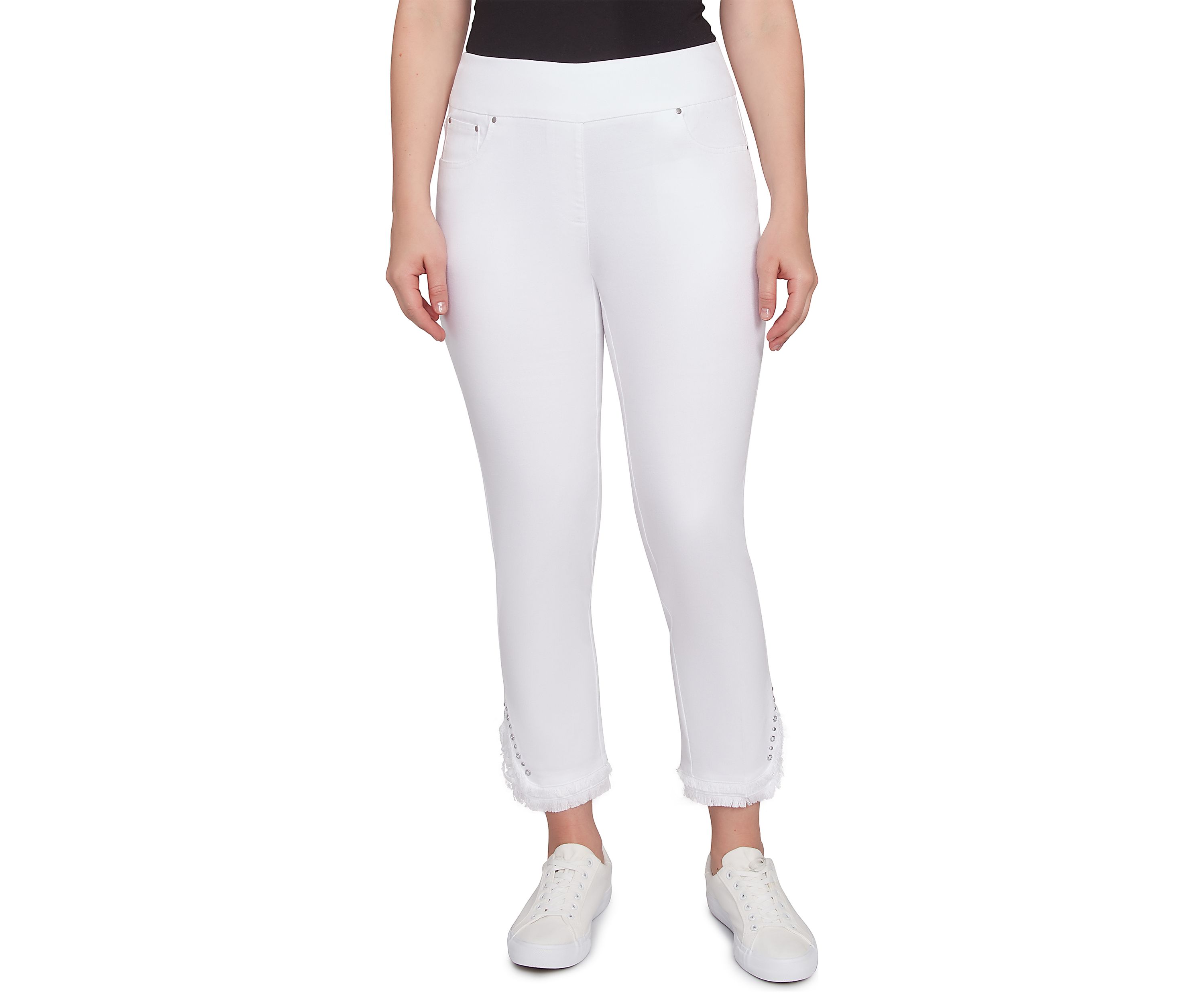 Plus Size Luxury Pull On White Denim Jeans