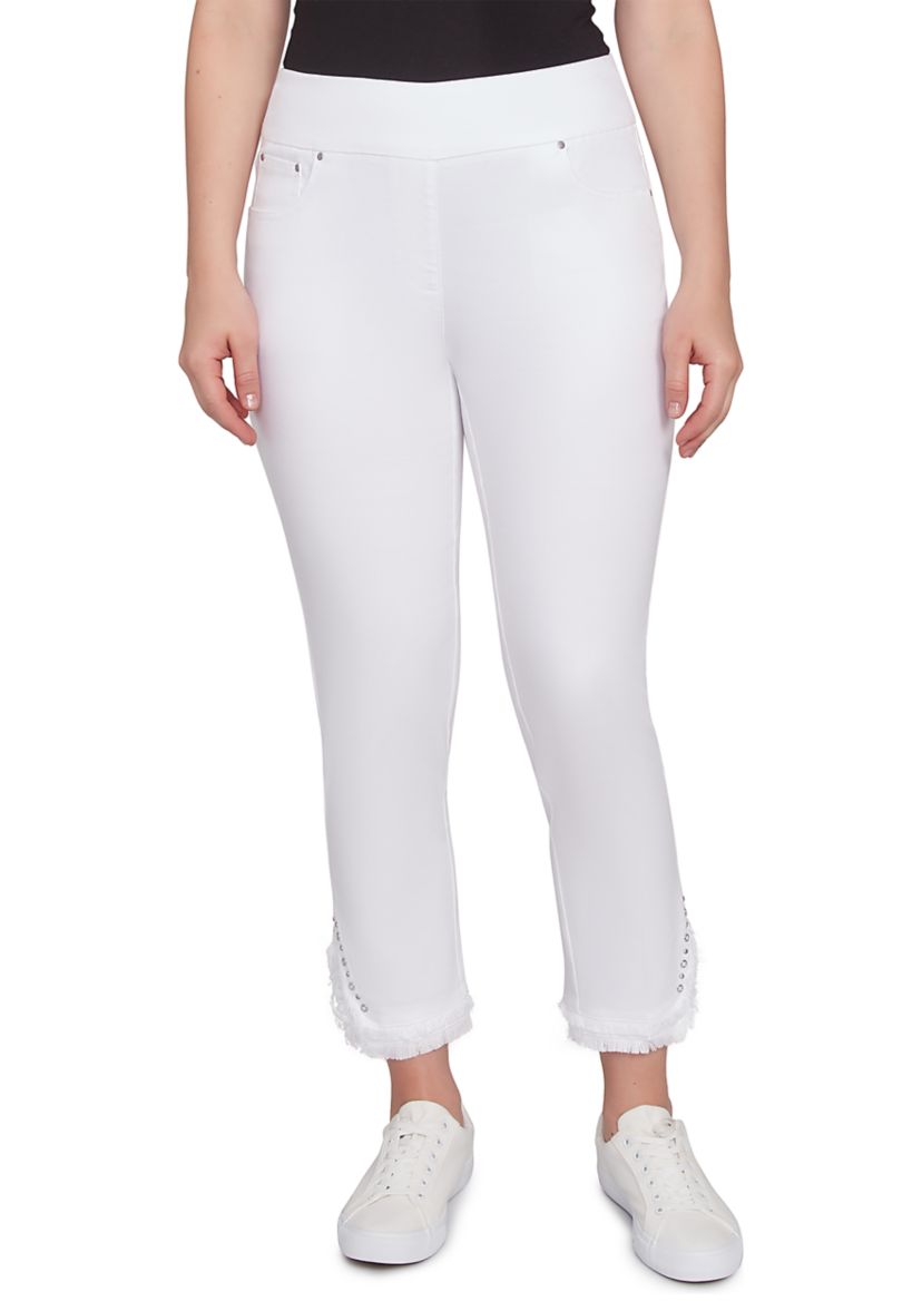 Plus Size Luxury Pull On White Denim Jeans
