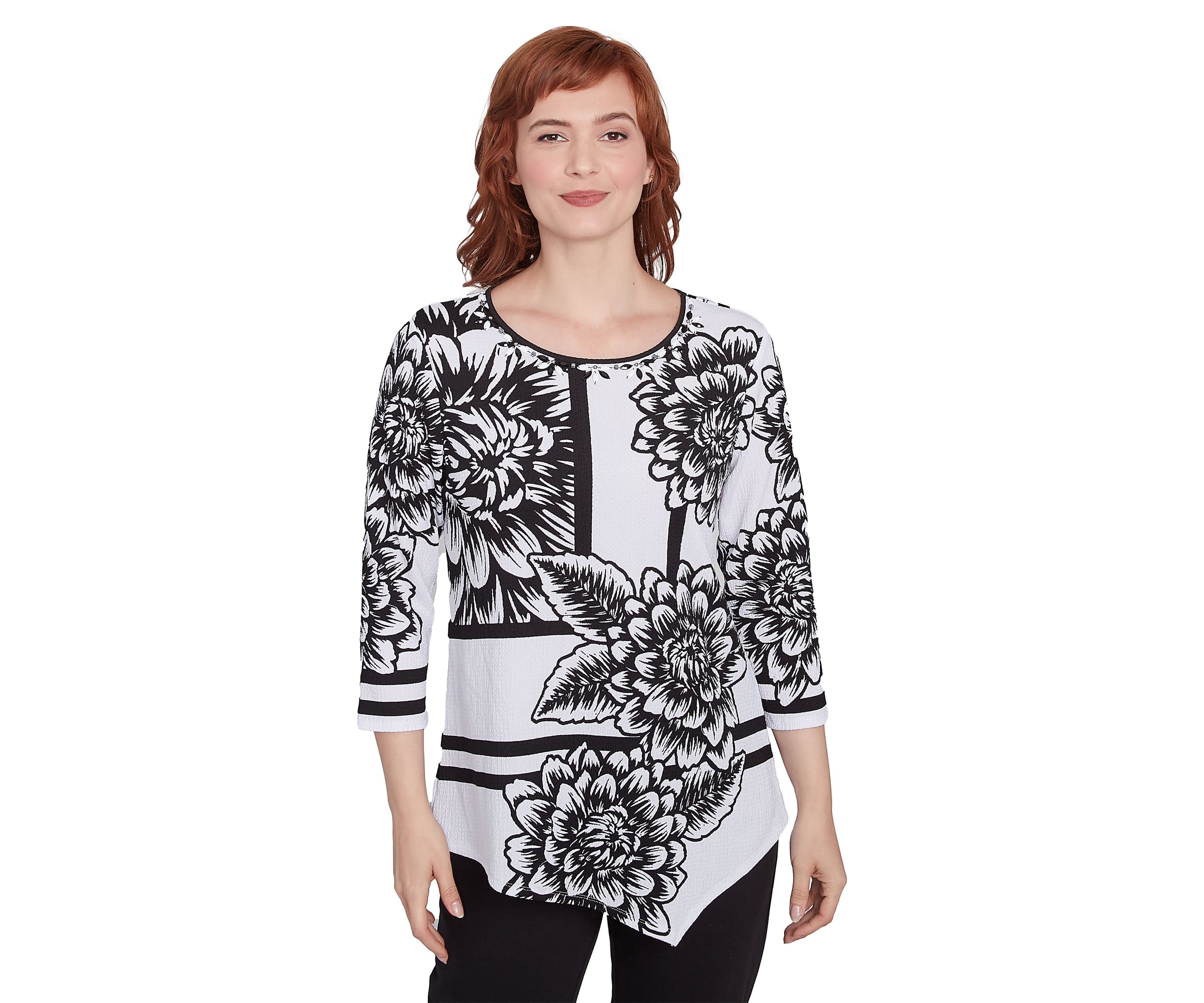 Womens Spliced Floral Abstract Top
