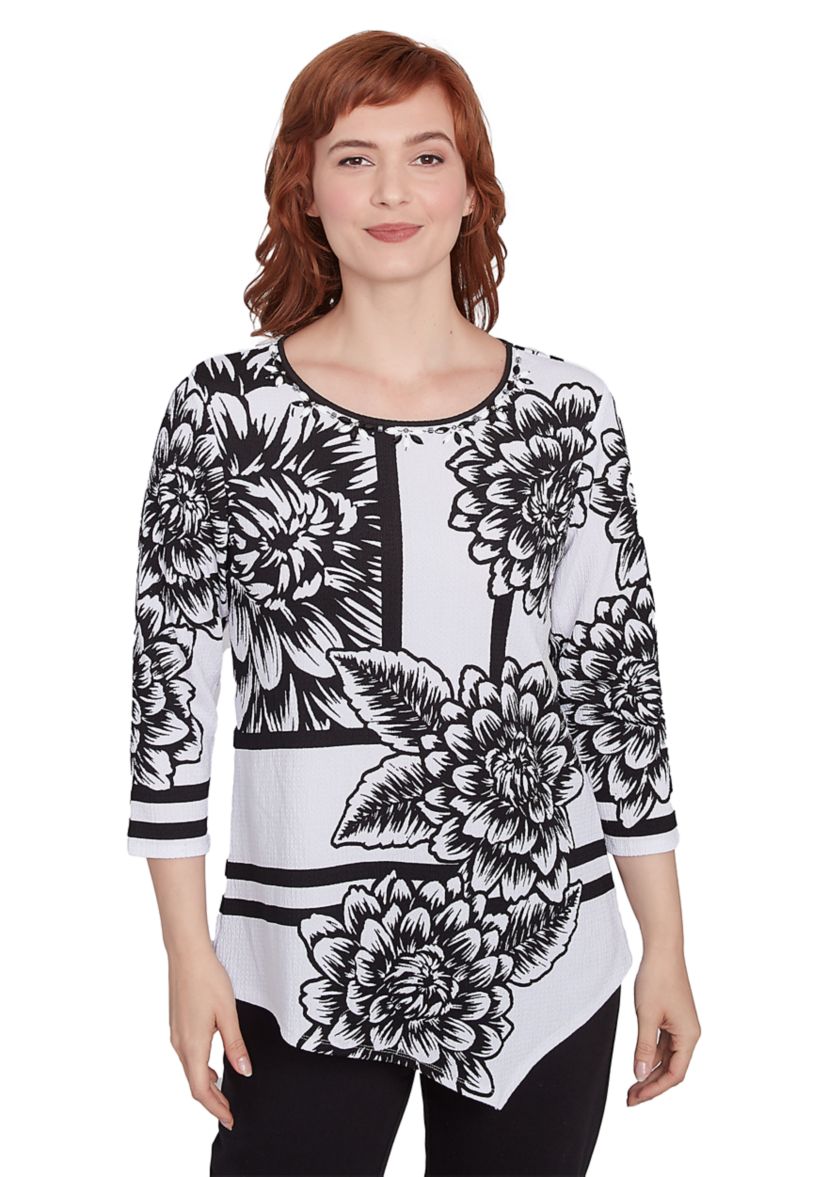 Womens Spliced Floral Abstract Top