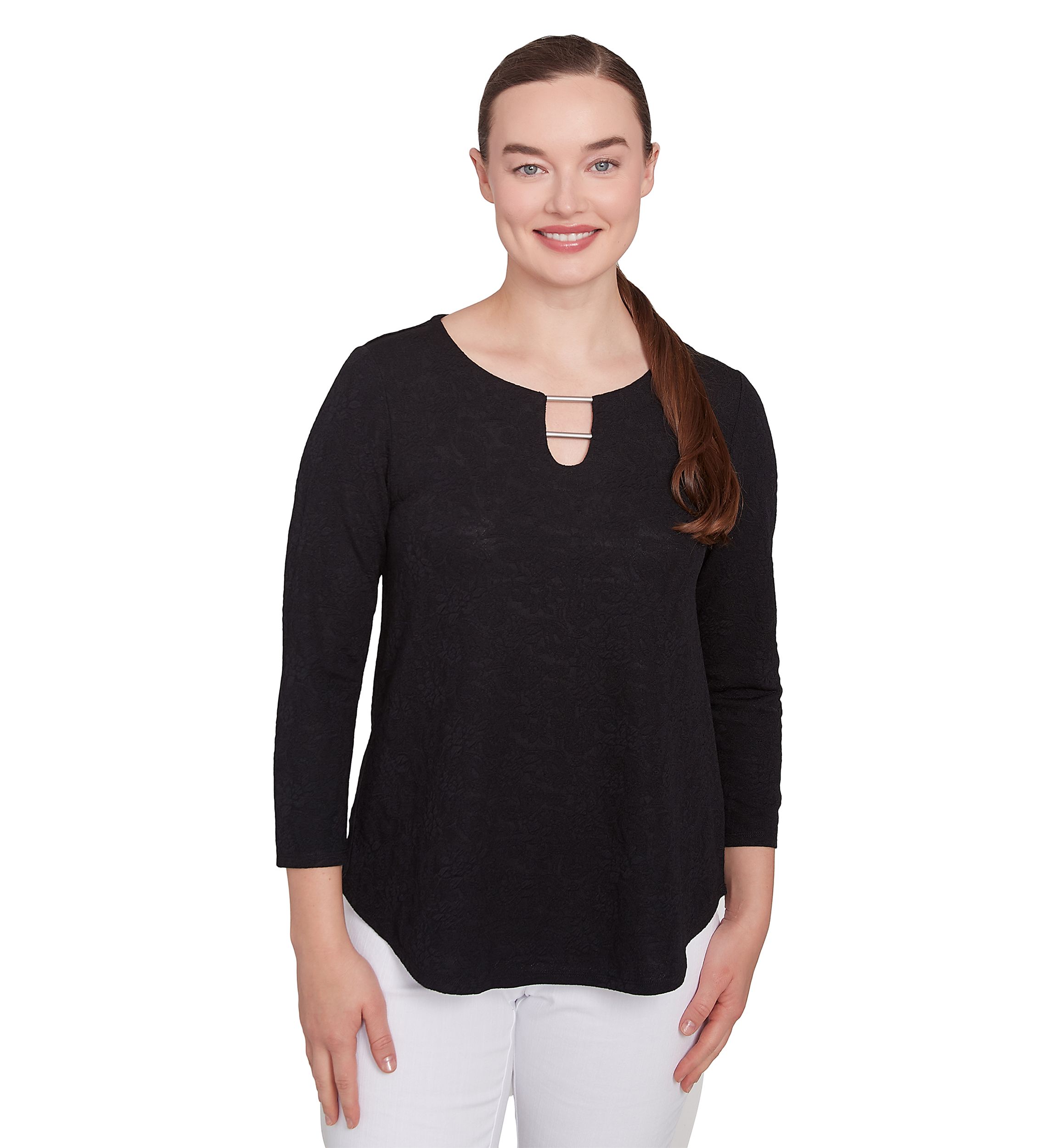 Plus Size Solid Paisley Floral Textured Top