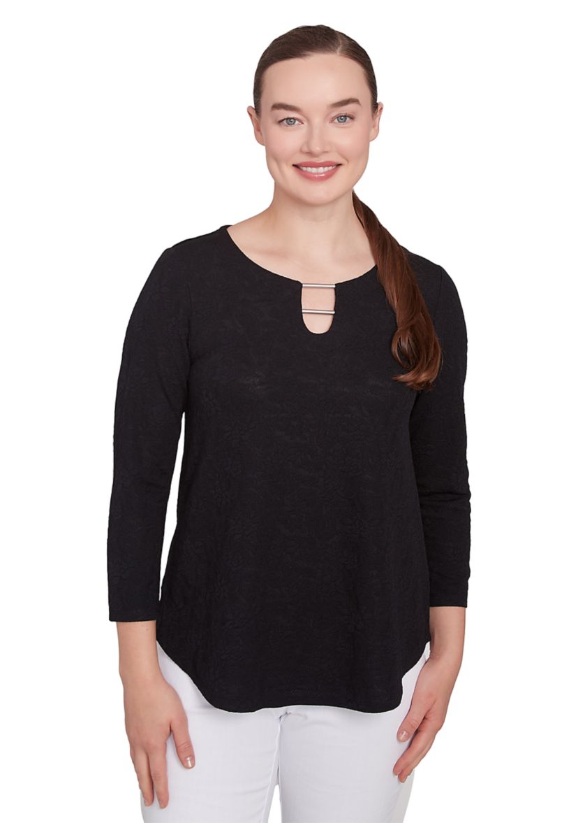 Plus Size Solid Paisley Floral Textured Top