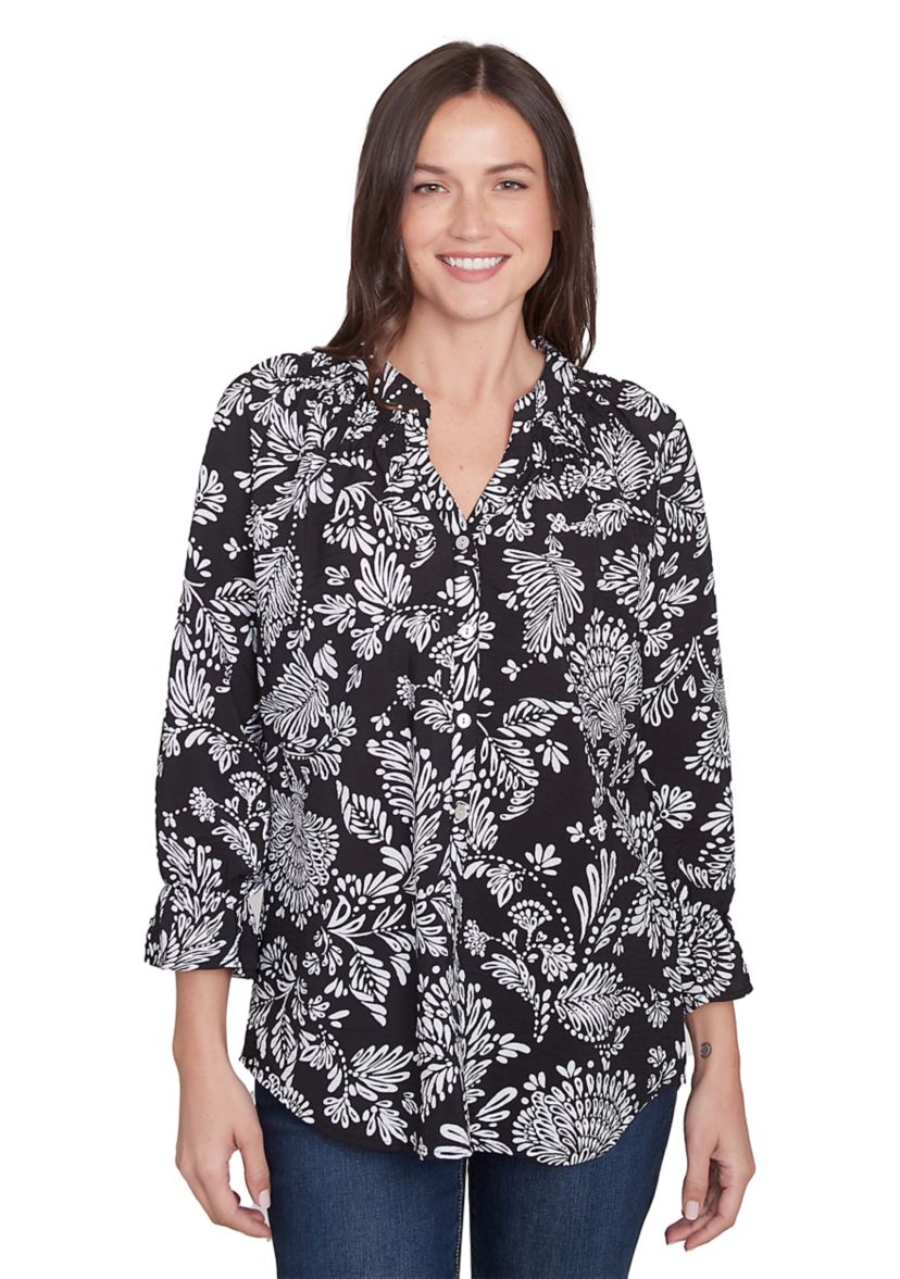Petite Monotone Floral V-Neck Top