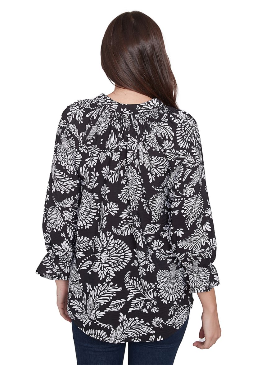 Petite Monotone Floral V-Neck Top