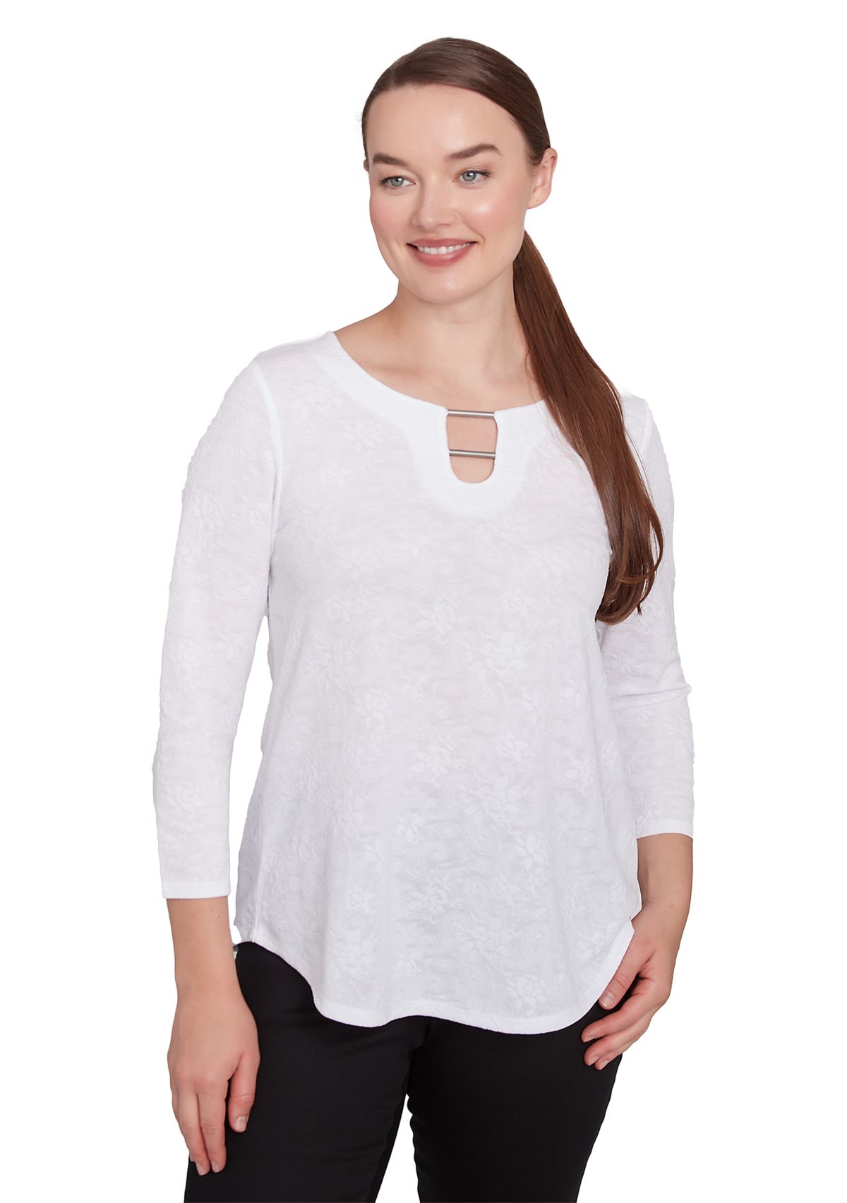 Petite Solid Paisley Floral Textured Top