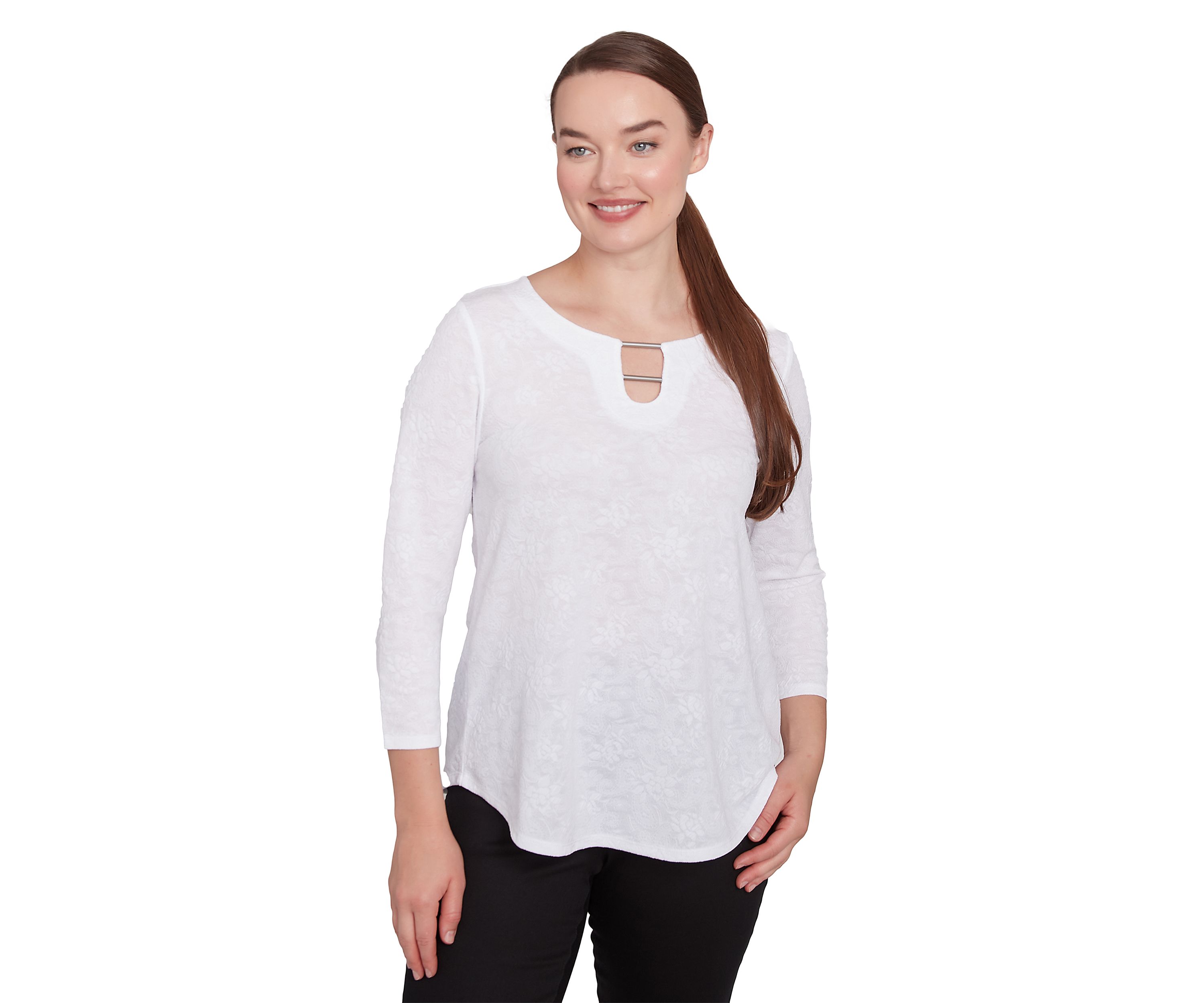 Petite Solid Paisley Floral Textured Top