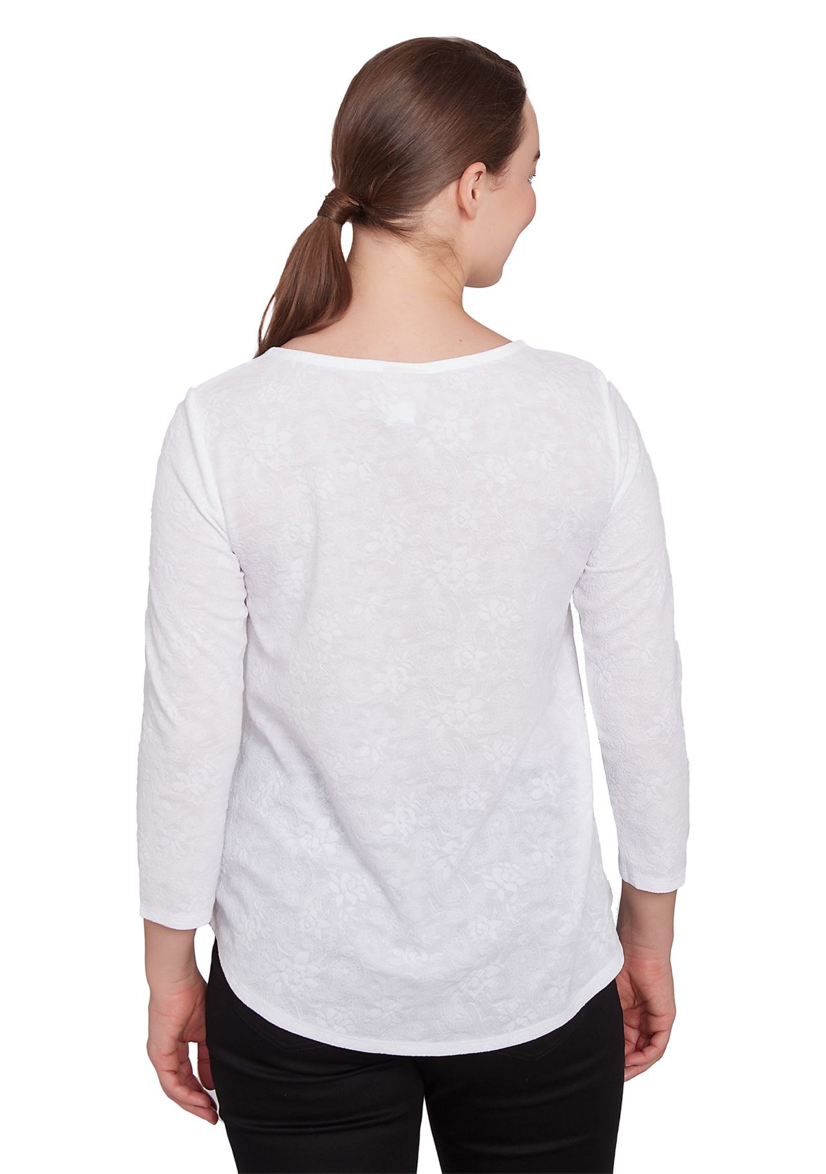 Petite Solid Paisley Floral Textured Top