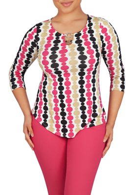 Women's Color Pop O-Ring Dotted Stripe Top