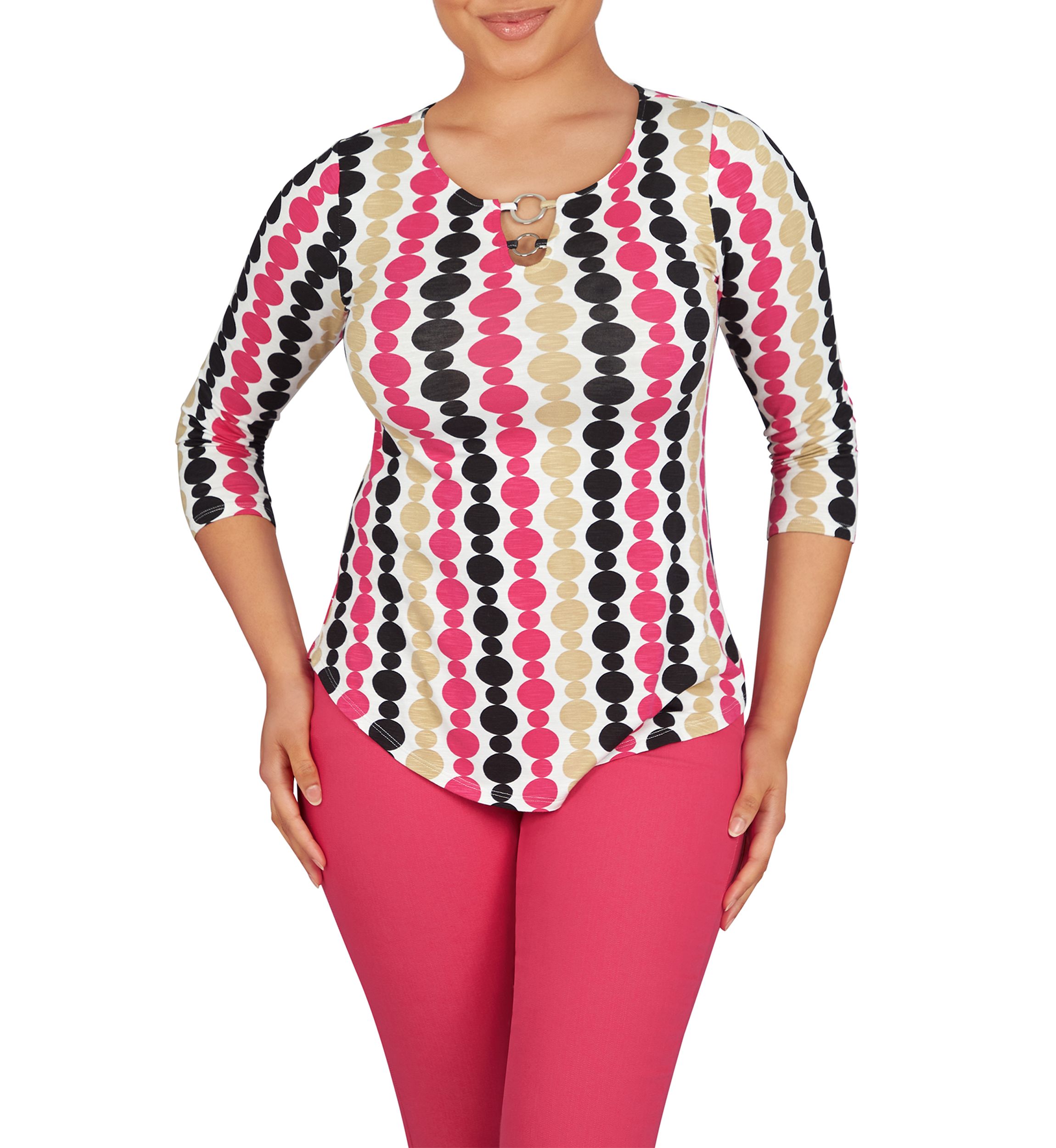 Womens Color Pop O-Ring Dotted Stripe Top