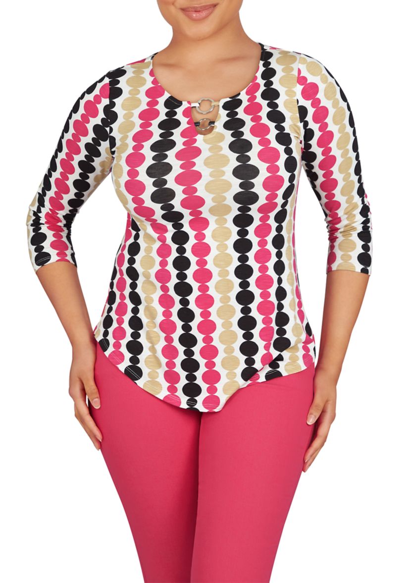 Womens Color Pop O-Ring Dotted Stripe Top